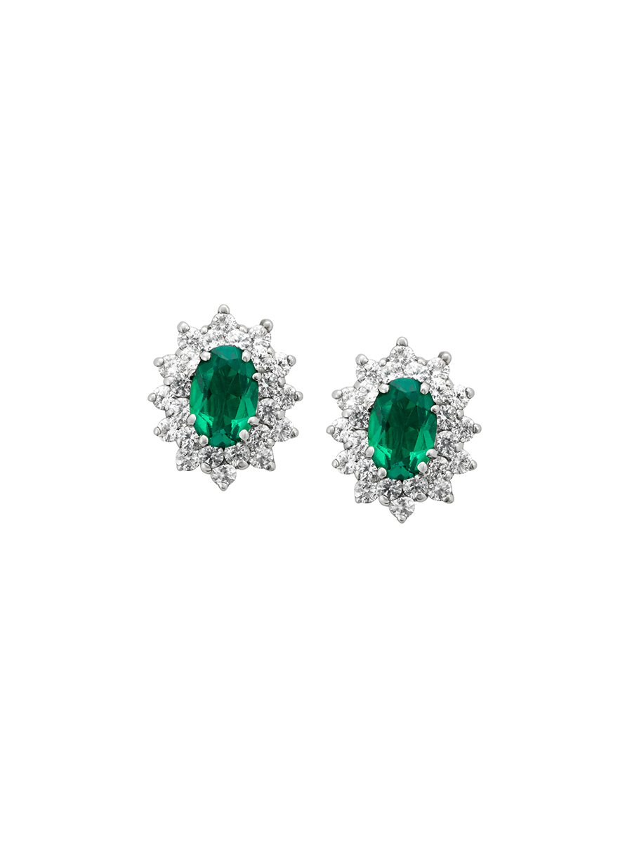 LOUISE STUD EARRINGS IN LAB EMERALD AND LAB WHITE SAPPHIRE