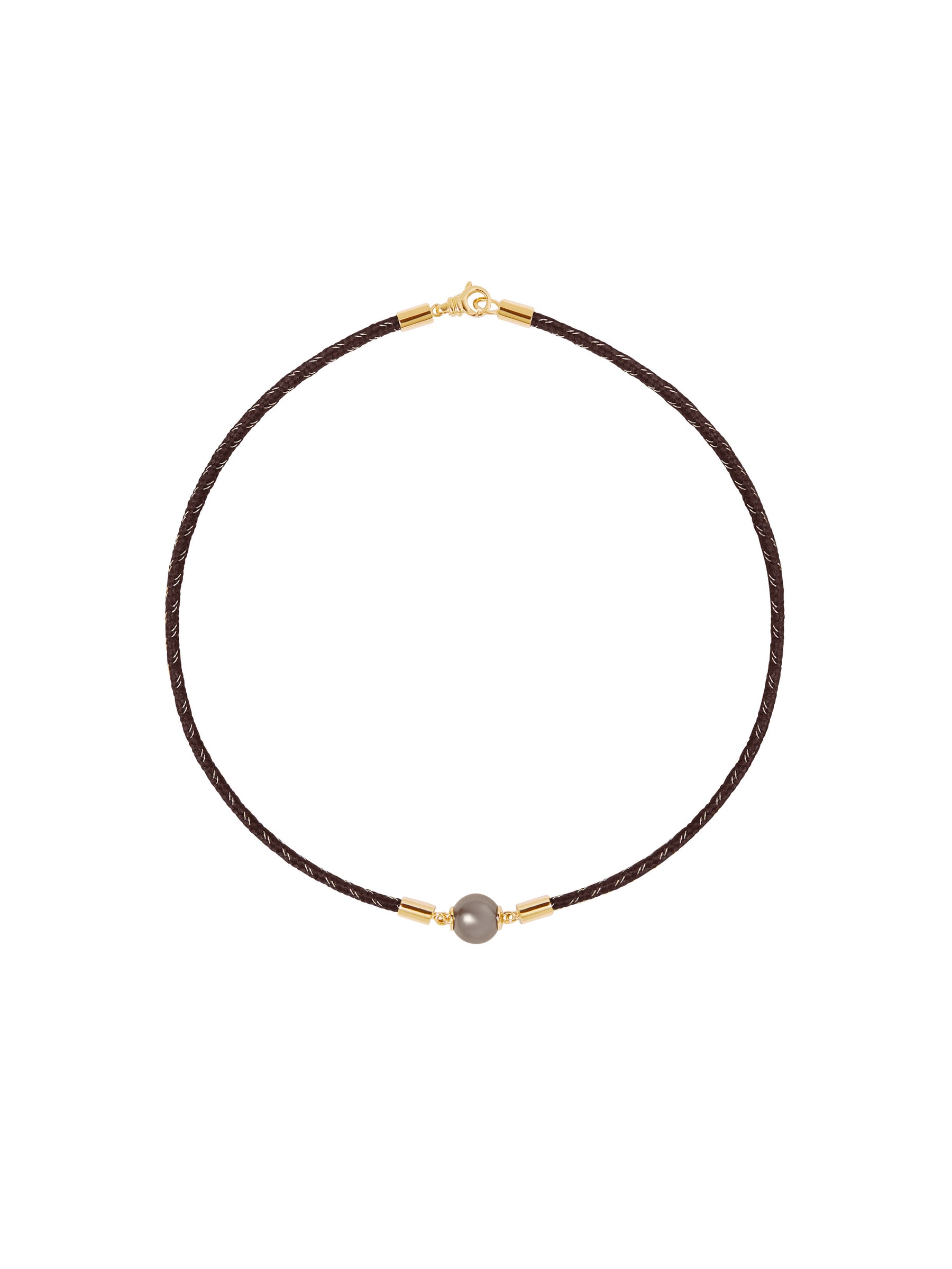 14K YELLOW GOLD SINGLE PEARL CHOKER, MARRON