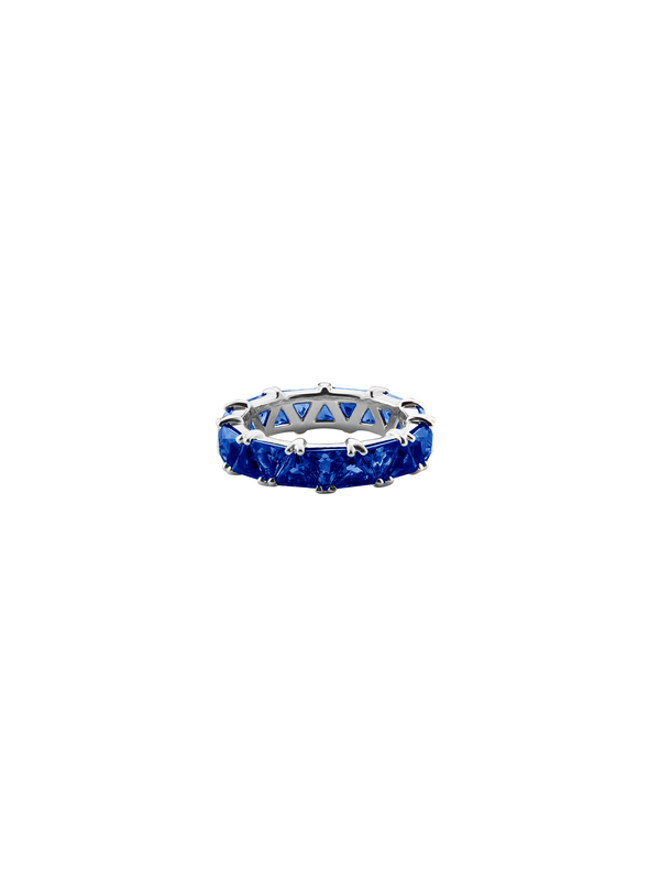 THEODORA DOUBLE TRILLION, LAB-GROWN BLUE SAPPHIRE RING, SILVER