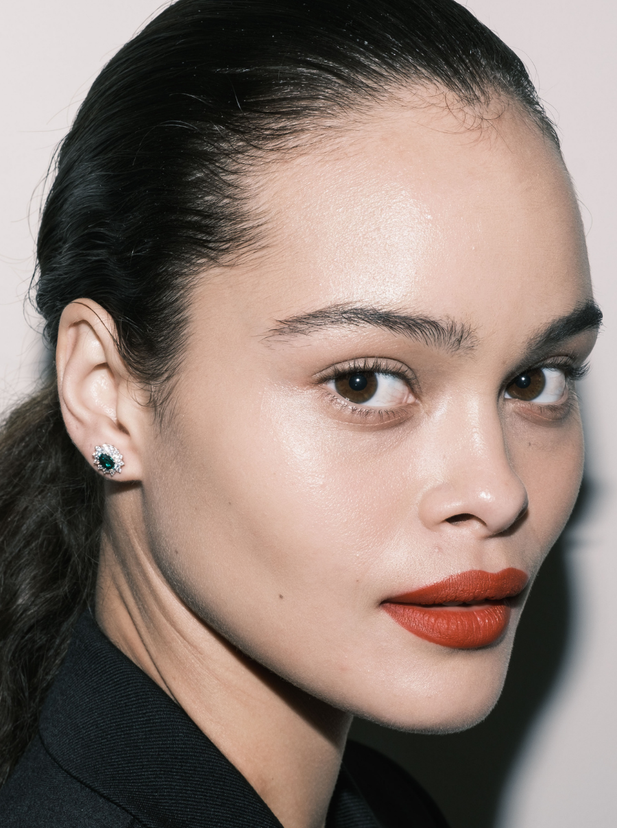 LOUISE STUD EARRINGS IN LAB EMERALD AND LAB WHITE SAPPHIRE