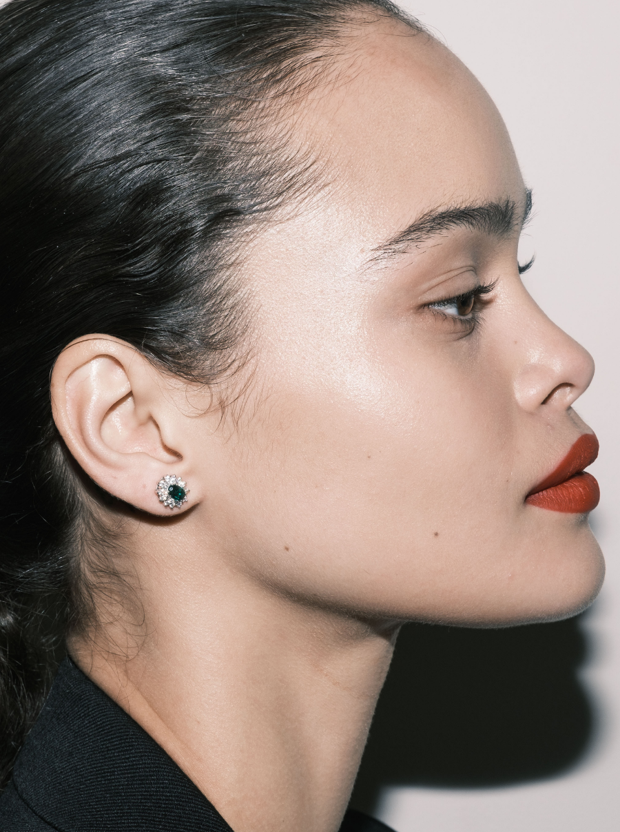 LOUISE STUD EARRINGS IN LAB EMERALD AND LAB WHITE SAPPHIRE