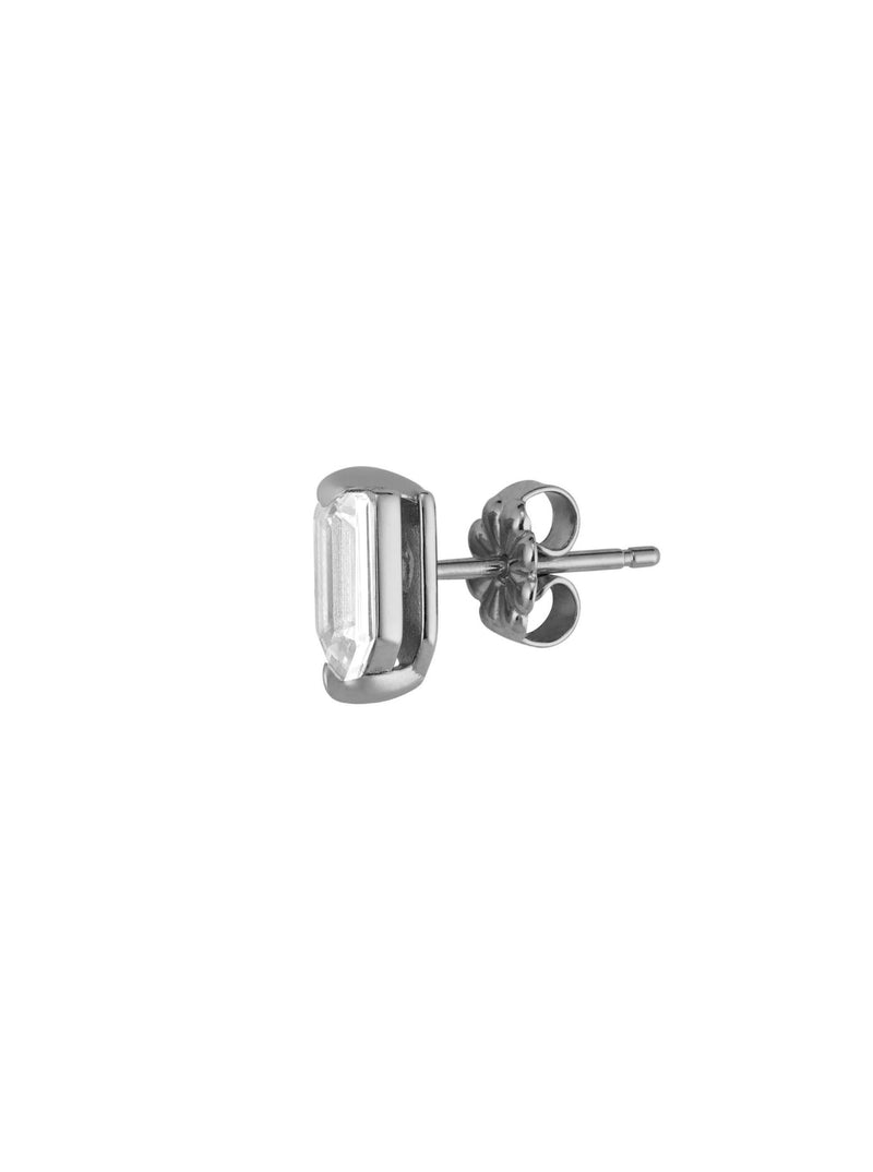 SHIELD LAB-GROWN WHITE SAPPHIRE STUD EARRING, SILVER