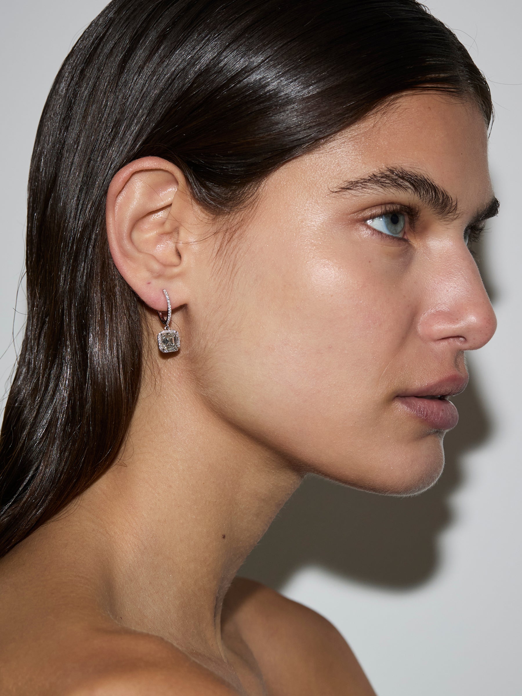 14K BRONWYN ASSCHER-CUT EARRINGS IN LAB DIAMOND, 14K WHITE GOLD