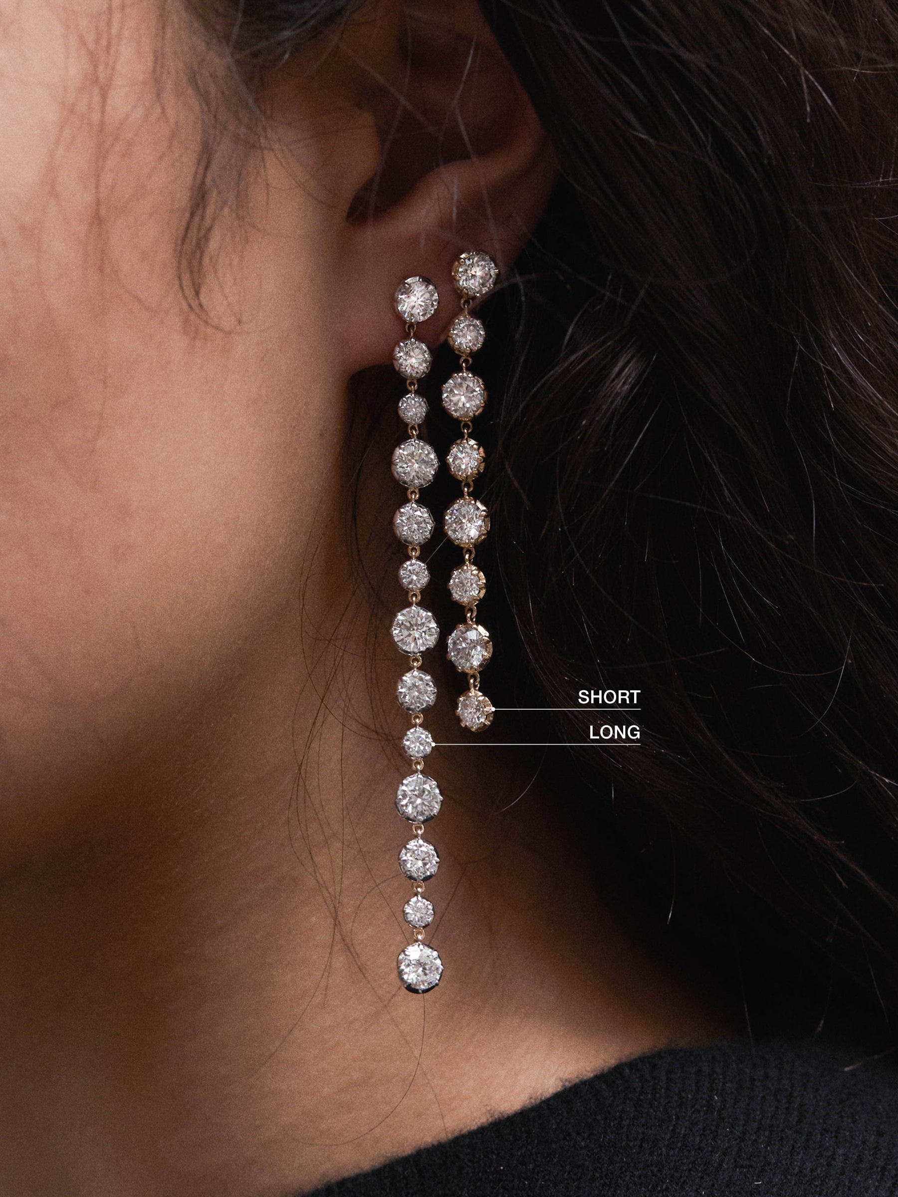 14K LONG SYLVIE RIVIÈRE EARRINGS IN LAB DIAMOND, 14K YELLOW GOLD WITH WHITE RHODIUM BEZEL