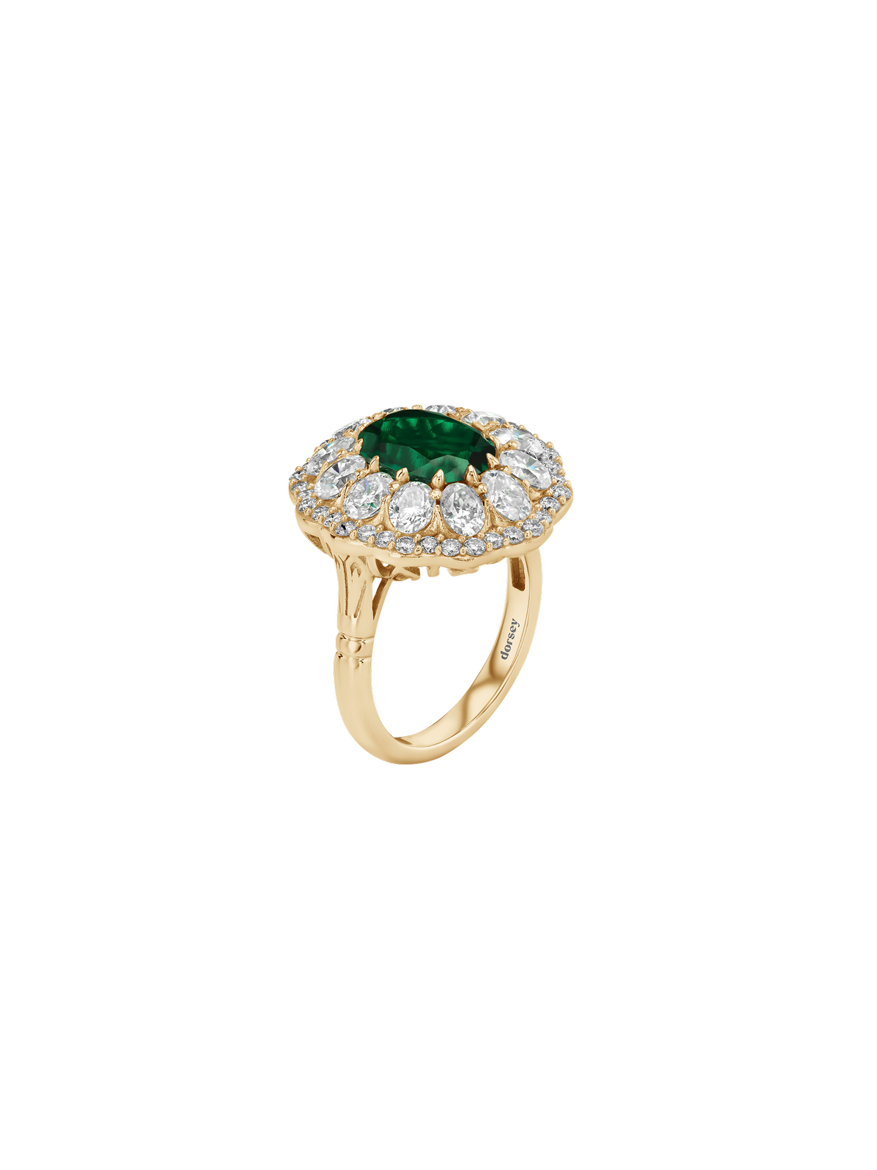 14K TATE RING IN DEEP LAB EMERALD AND LAB DIAMOND, 14K YELLOW GOLD