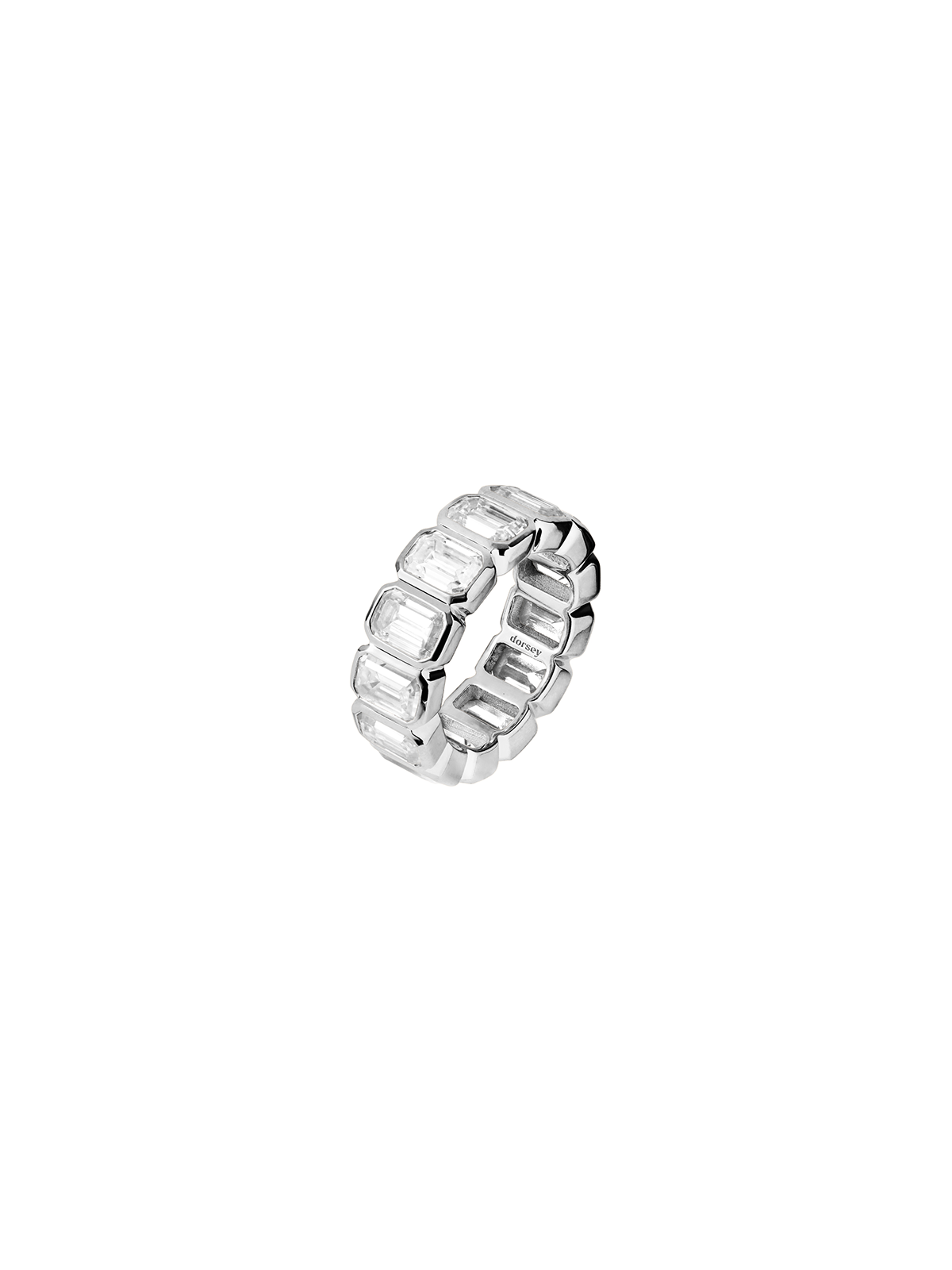 EMERALD-CUT BEZEL ETERNITY BAND IN MOISSANITE, STERLING SILVER