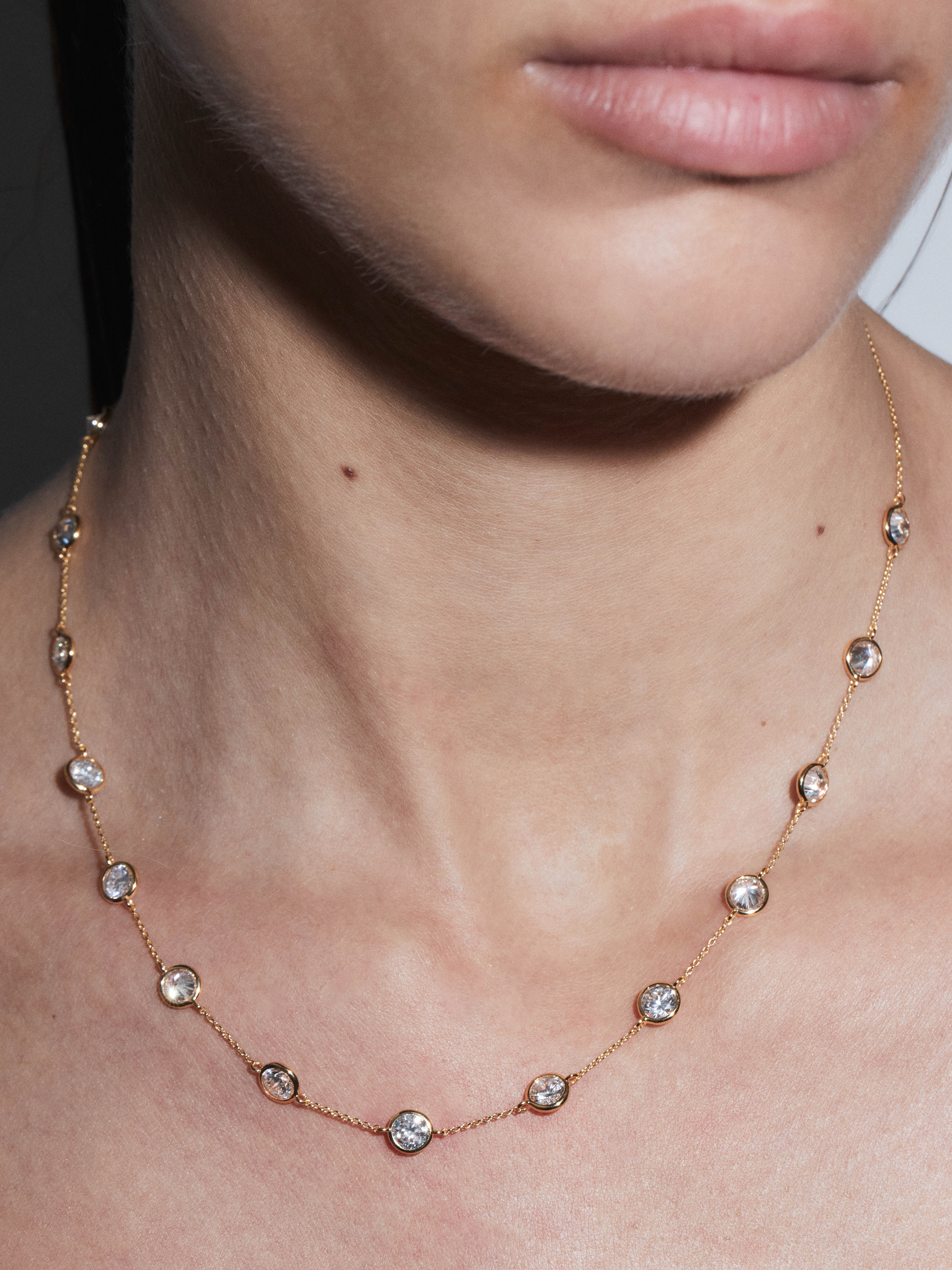 14K CLEMENCE NECKLACE IN 7.50CTS LAB DIAMOND, 14K YELLOW GOLD