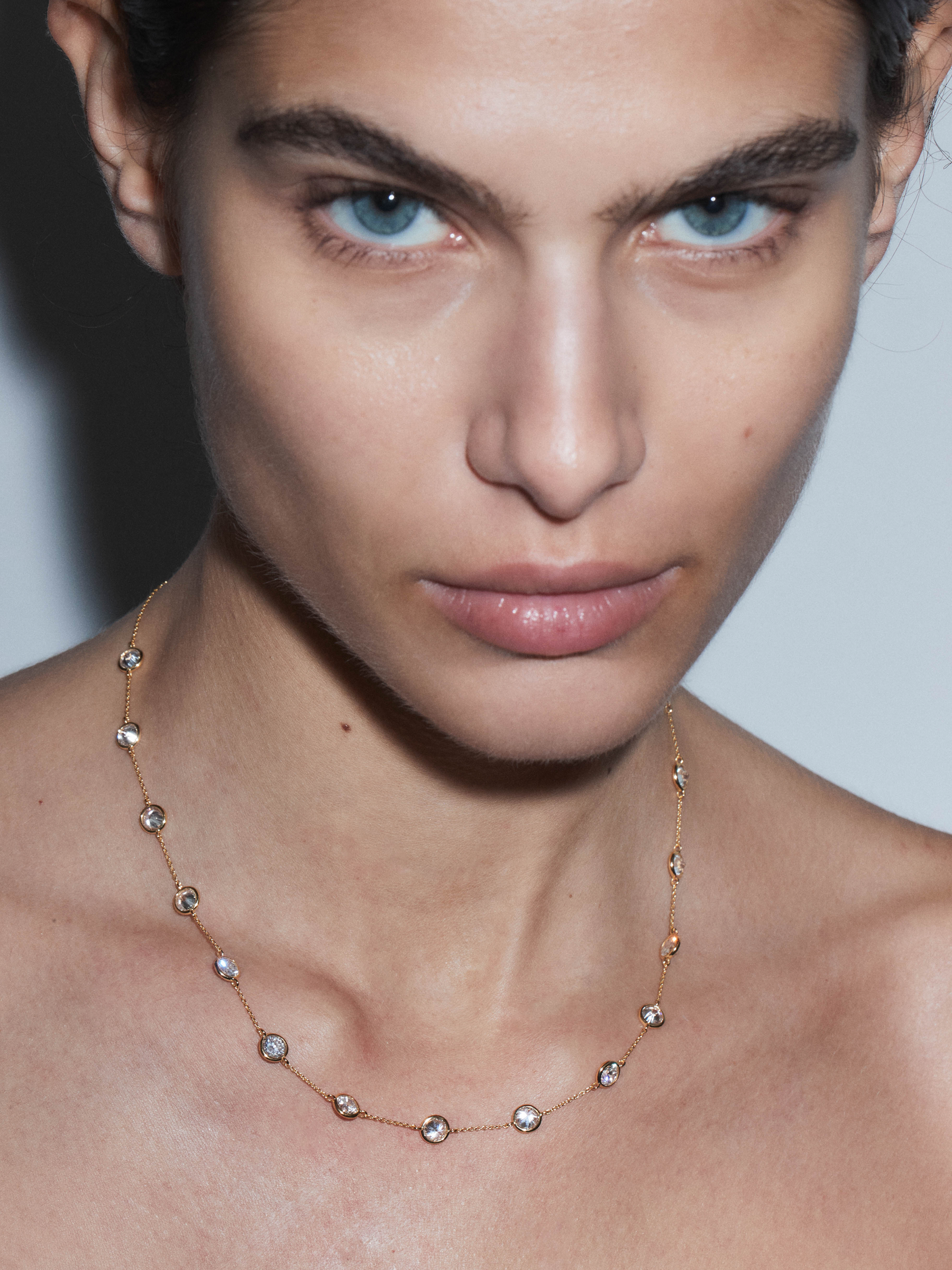 14K CLEMENCE NECKLACE IN 7.50CTS LAB DIAMOND, 14K YELLOW GOLD