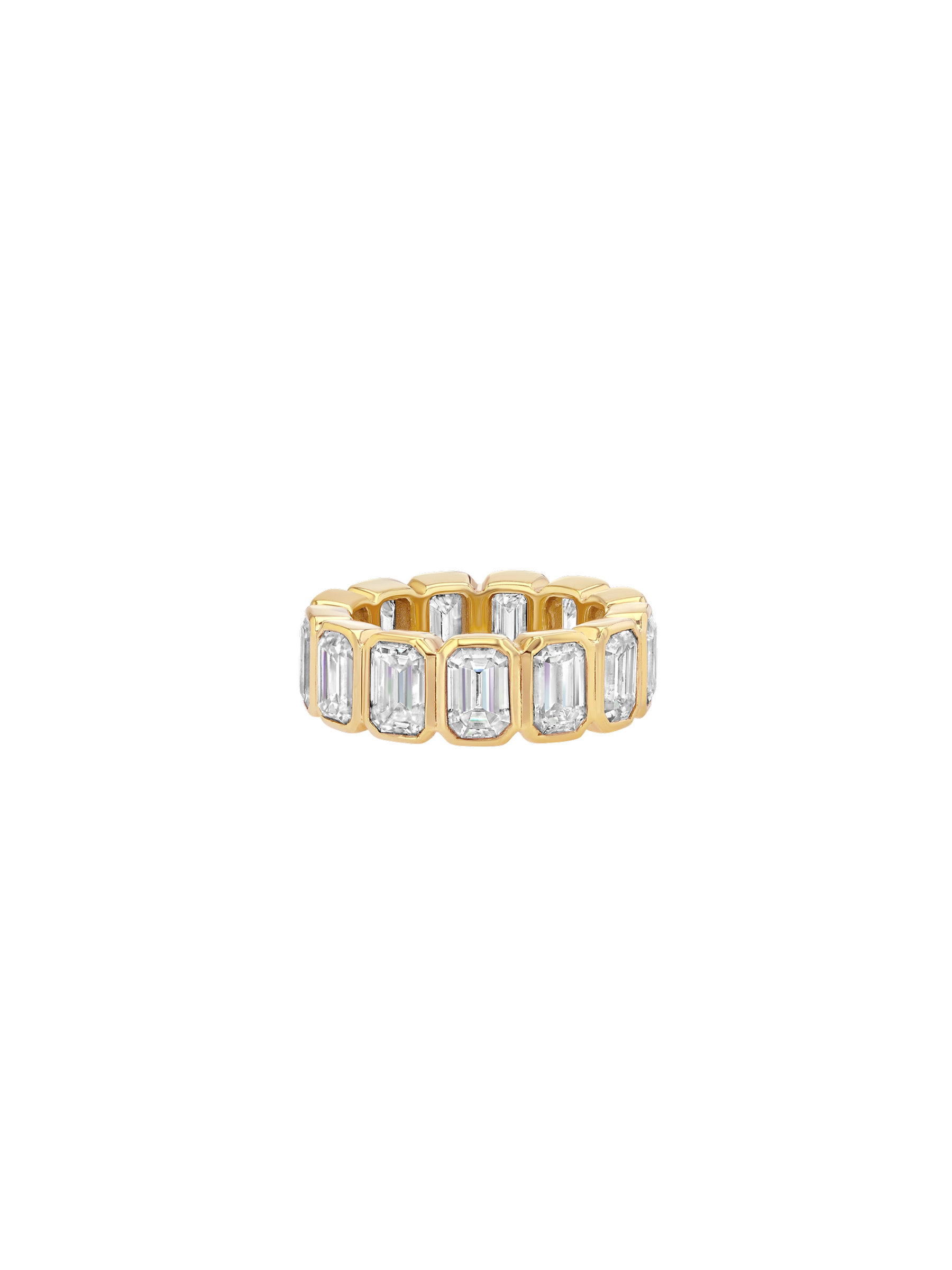 EMERALD-CUT BEZEL ETERNITY BAND IN MOISSANITE, GOLD VERMEIL