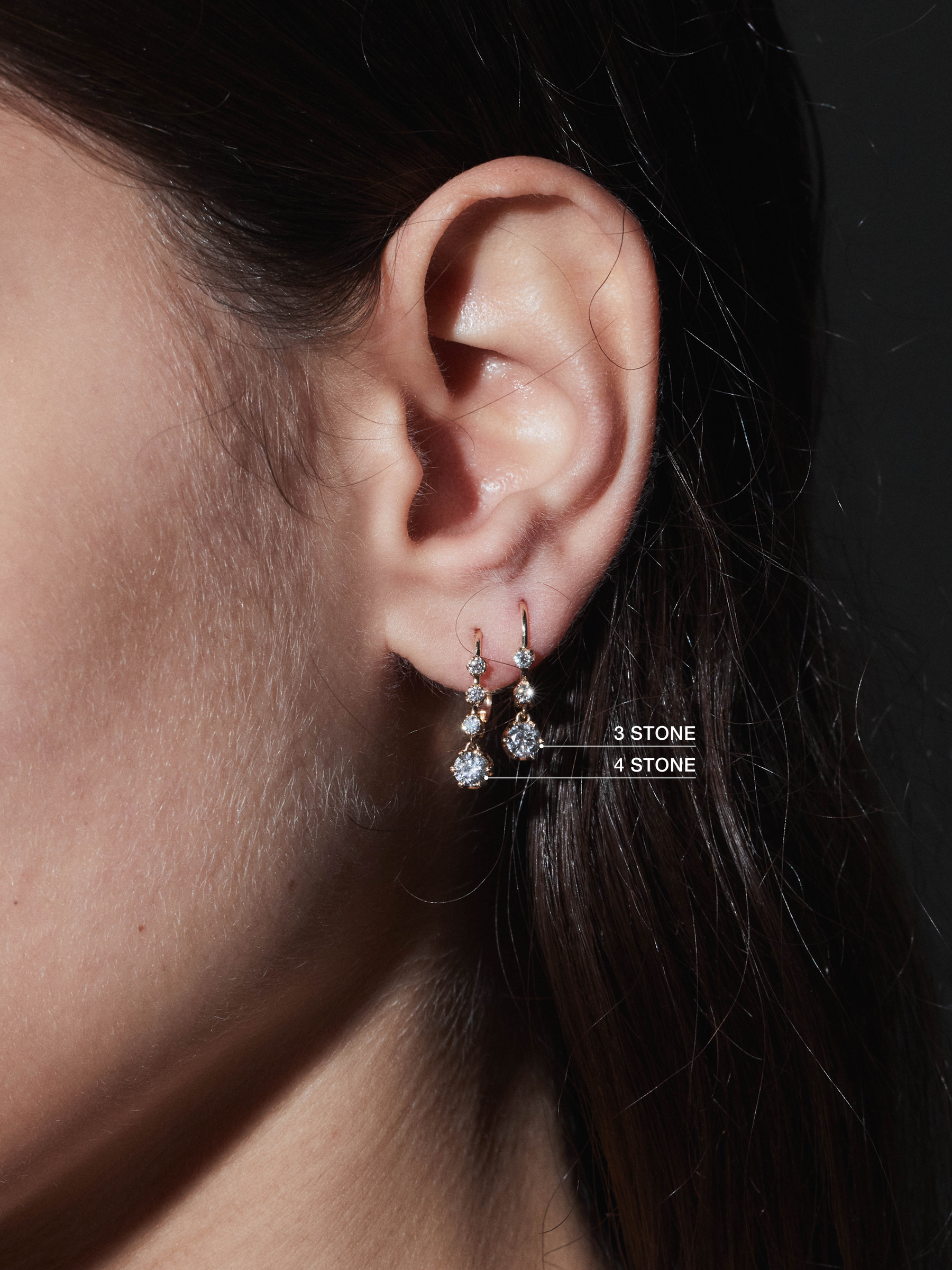 14K HENRIETTA 3-STONE DROP EARRINGS IN LAB DIAMOND, 14K YELLOW GOLD