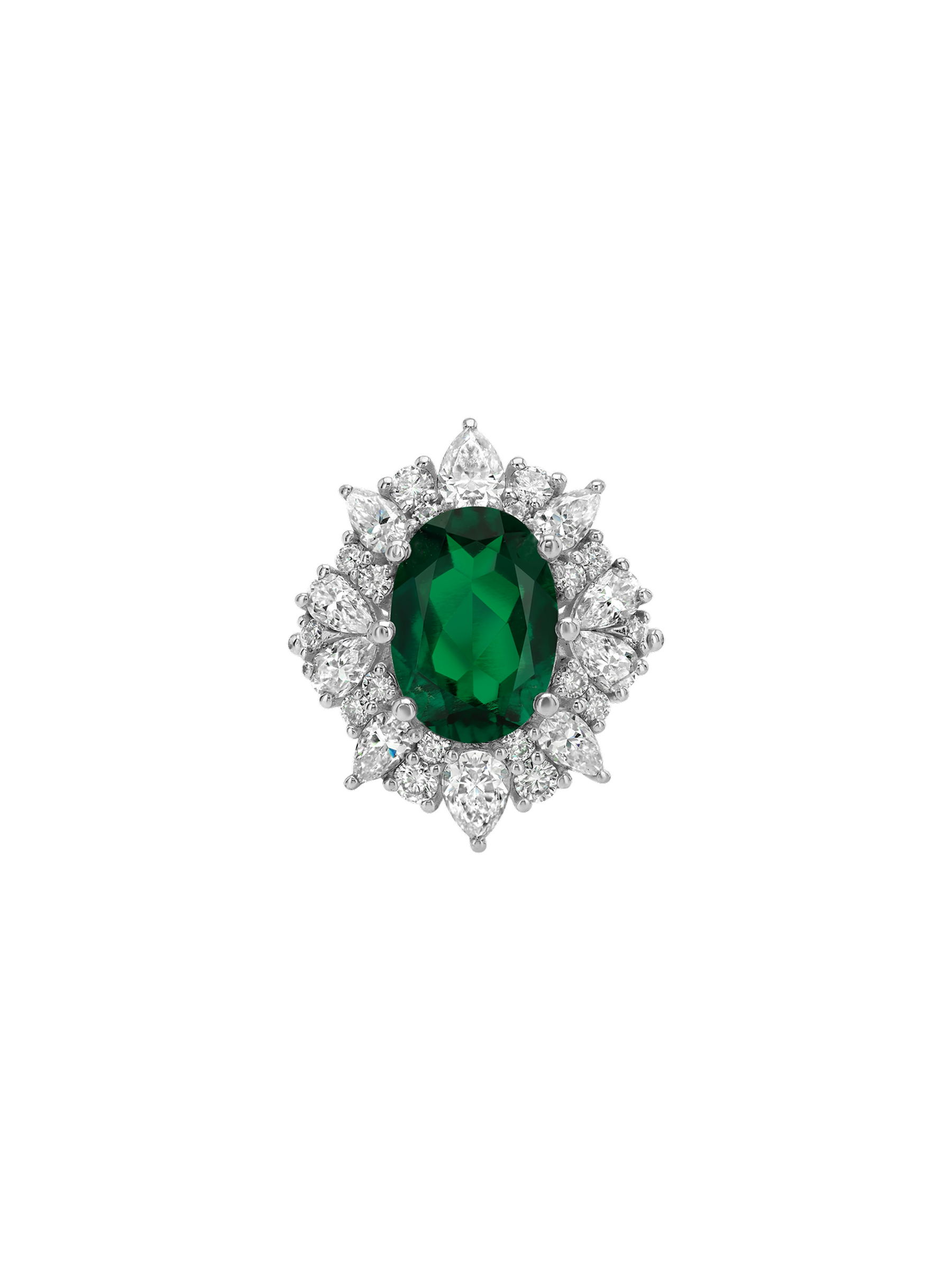 14K HOUGHTON RING IN DEEP LAB EMERALD AND LAB DIAMOND, 14K WHITE GOLD