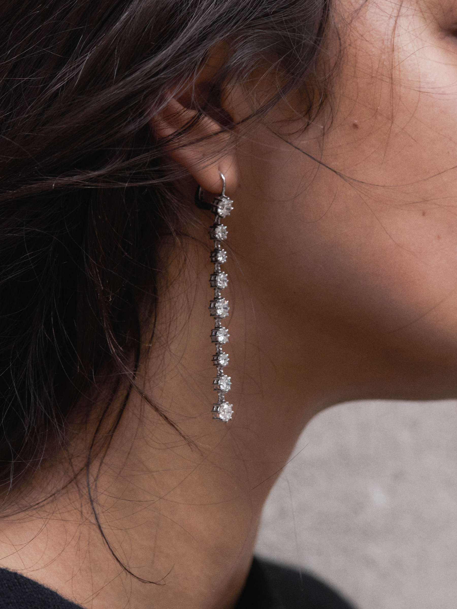 14K JOSEPHINE RIVIÈRE DROP EARRINGS IN LAB DIAMOND, 14K WHITE GOLD