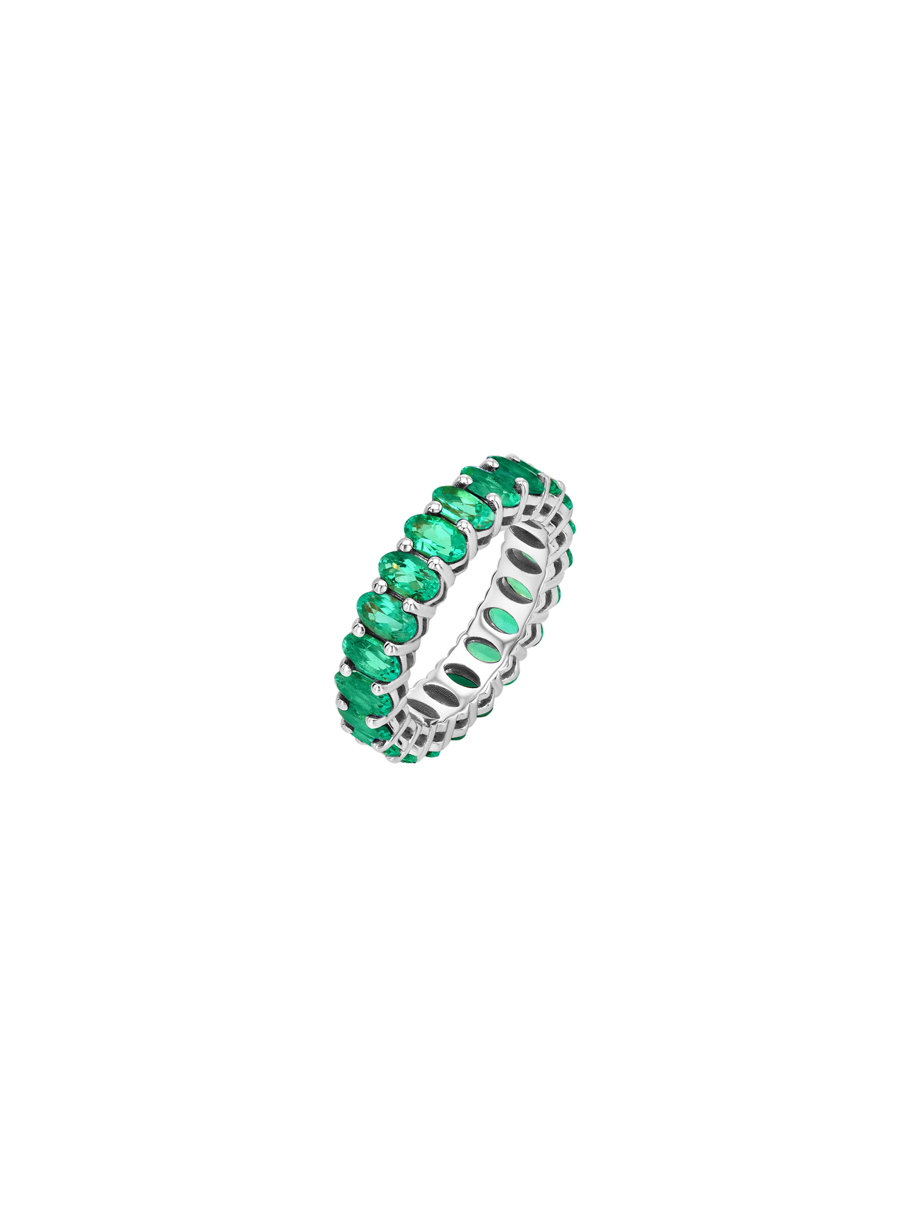 14K OVAL-CUT ETERNITY BAND IN LAB EMERALD, 14K WHITE GOLD