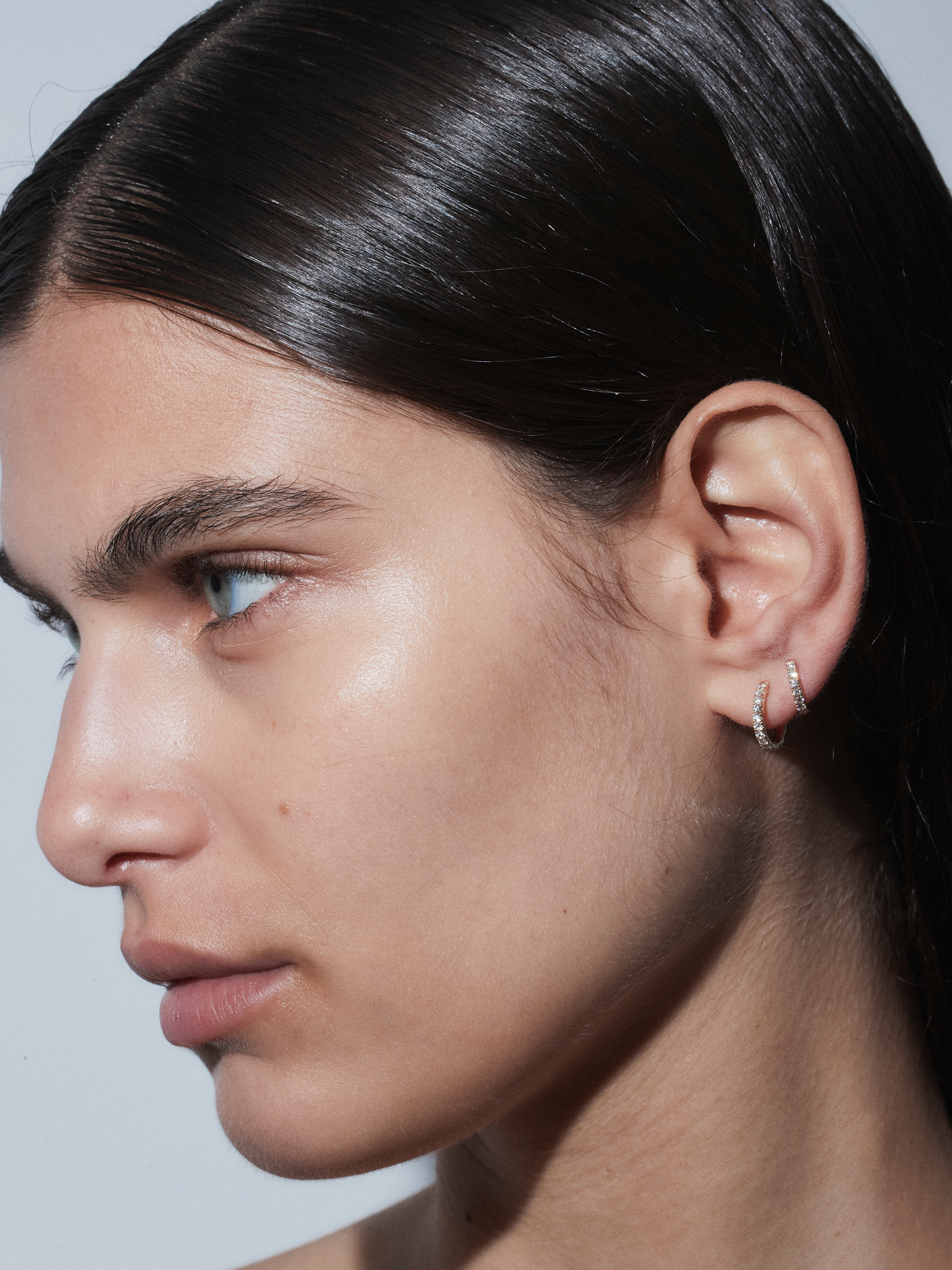 14K PAVÉ HUGGIE EARRING IN LAB DIAMOND, 14K WHITE GOLD