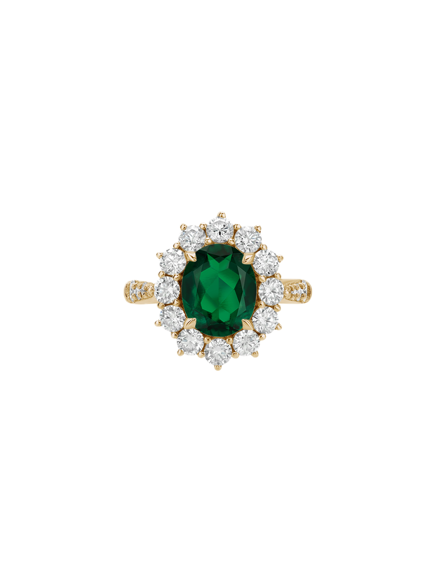 14K PETITE SPENCER RING IN DEEP LAB EMERALD AND LAB DIAMOND, 14K YELLOW GOLD