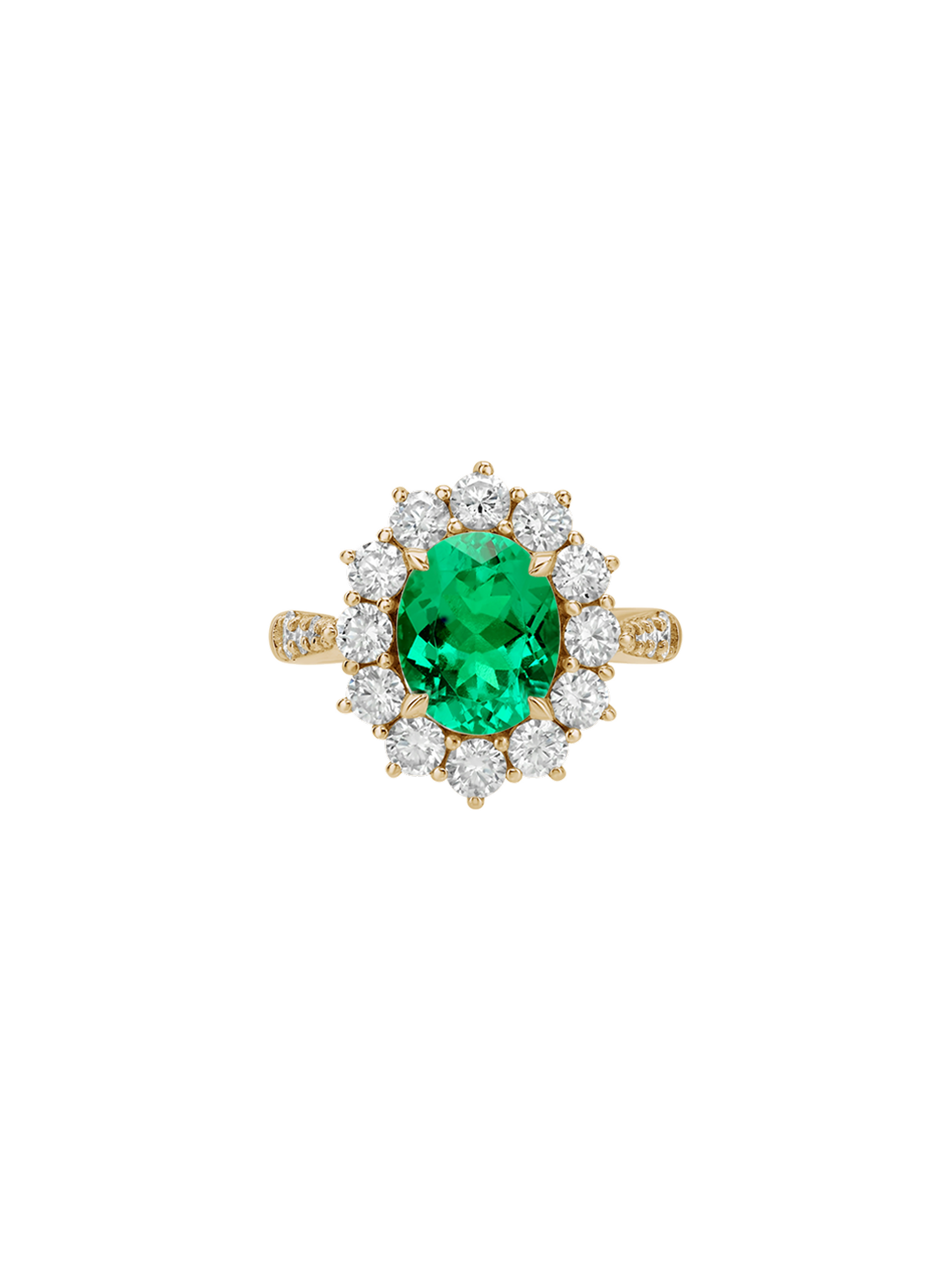 14K PETITE SPENCER RING IN LAB EMERALD AND LAB DIAMOND, 14K YELLOW GOLD