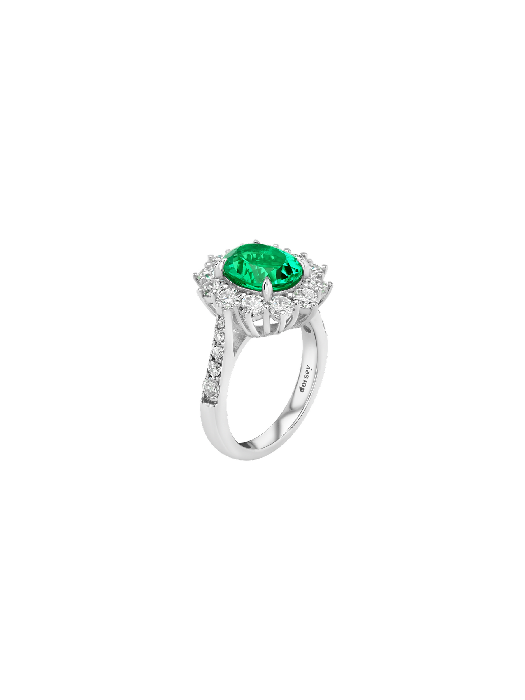 14K PETITE SPENCER RING IN LAB EMERALD AND LAB DIAMOND, 14K WHITE GOLD