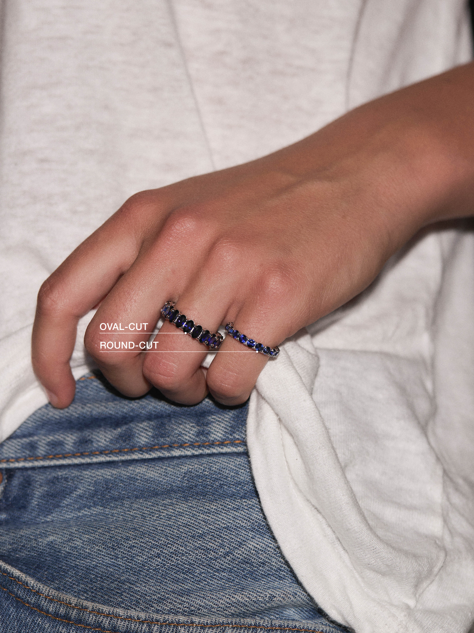 OVAL-CUT ETERNITY BAND IN LAB BLUE SAPPHIRE, STERLING SILVER