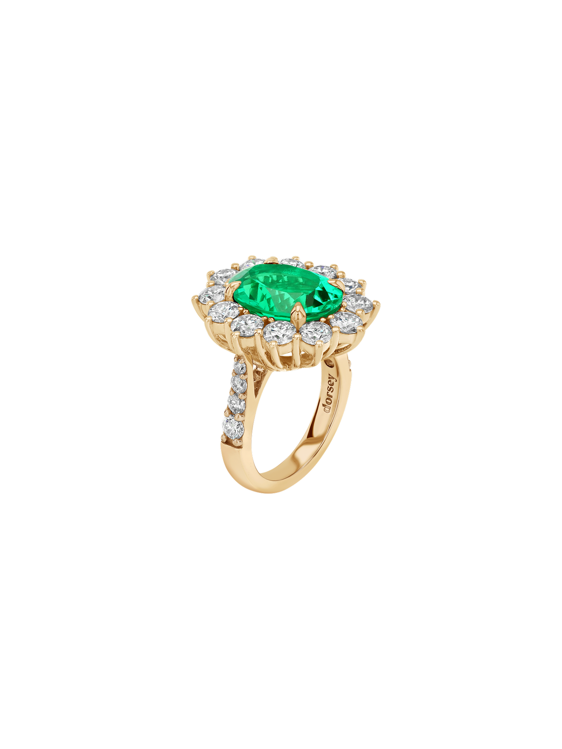 14K SPENCER RING IN LAB EMERALD AND LAB DIAMOND, 14K YELLOW GOLD