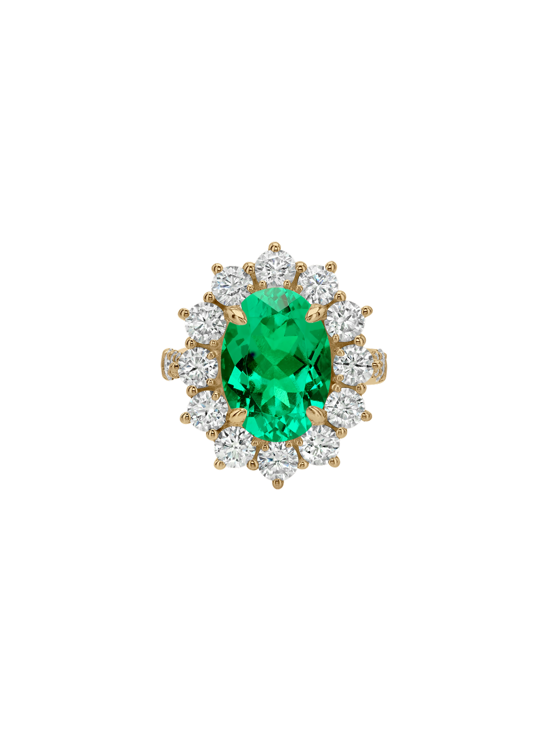 14K SPENCER RING IN LAB EMERALD AND LAB DIAMOND, 14K YELLOW GOLD