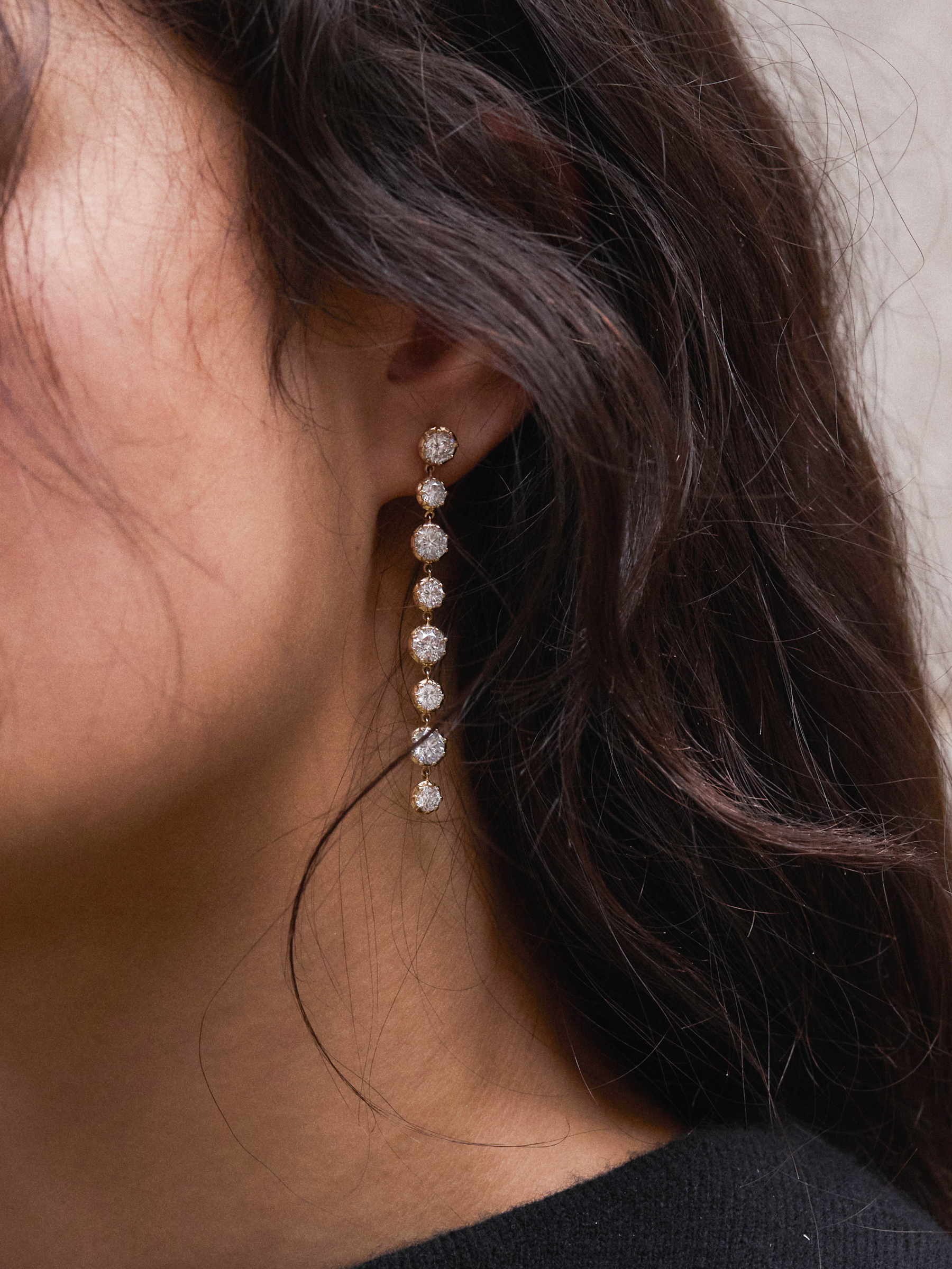 14K SHORT SYLVIE RIVIÈRE DROP EARRINGS IN LAB DIAMOND, 14K WHITE GOLD