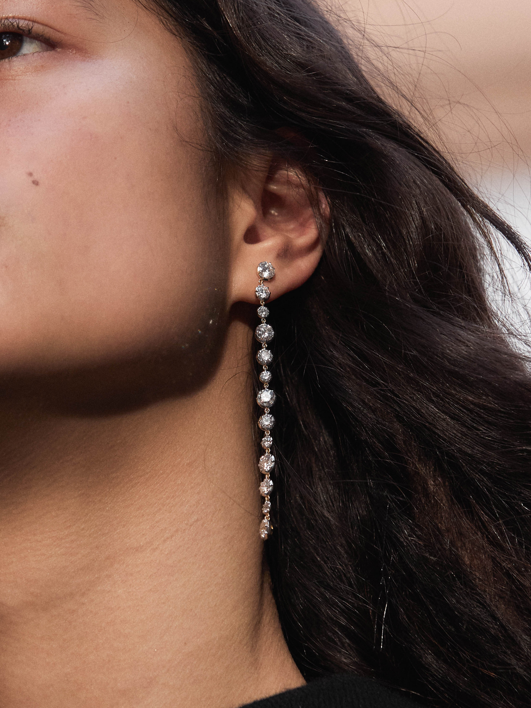 14K LONG SYLVIE RIVIÈRE DROP EARRINGS IN LAB DIAMOND, 14K WHITE GOLD