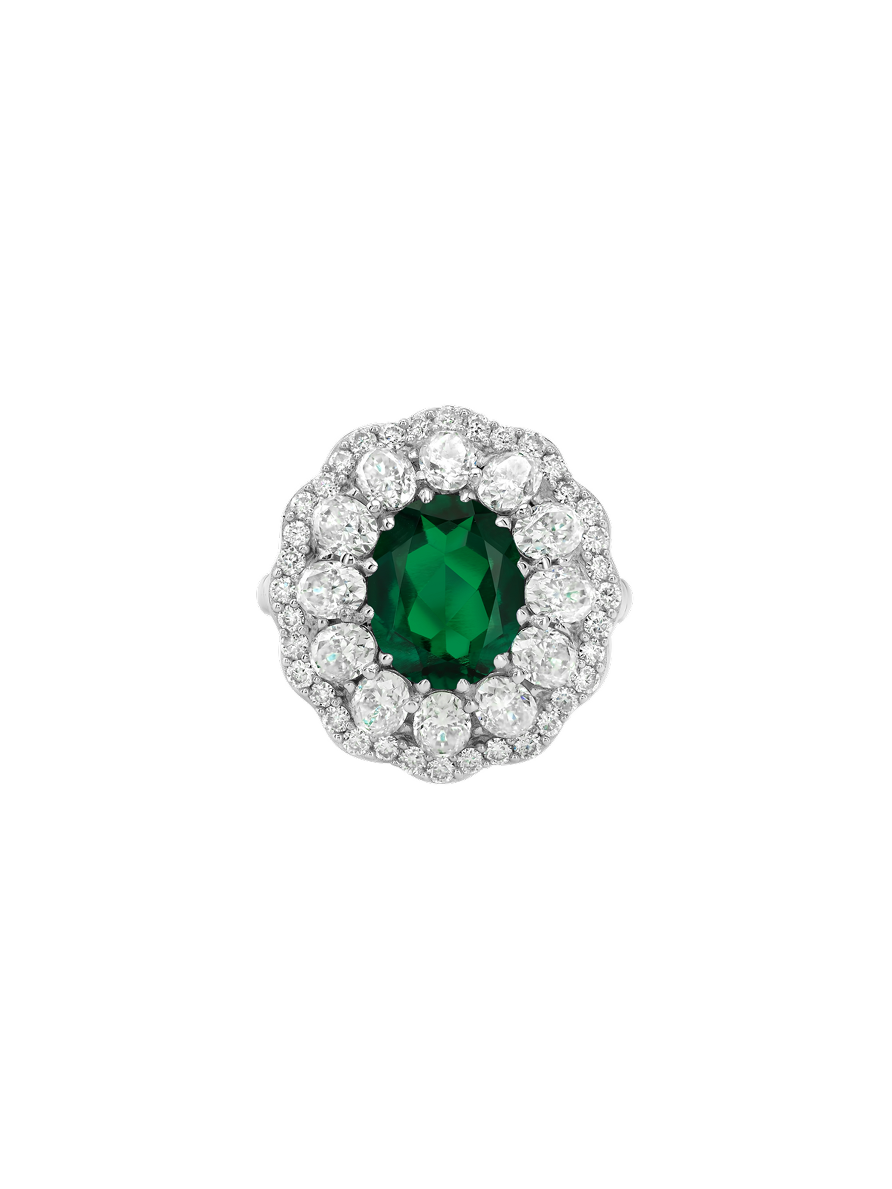 14K TATE RING IN DEEP LAB EMERALD AND LAB DIAMOND, 14K WHITE GOLD