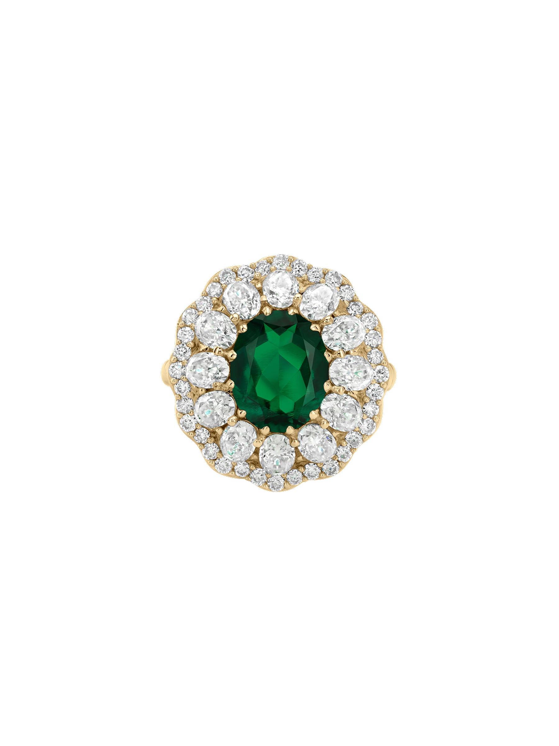 14K TATE RING IN DEEP LAB EMERALD AND LAB DIAMOND, 14K YELLOW GOLD