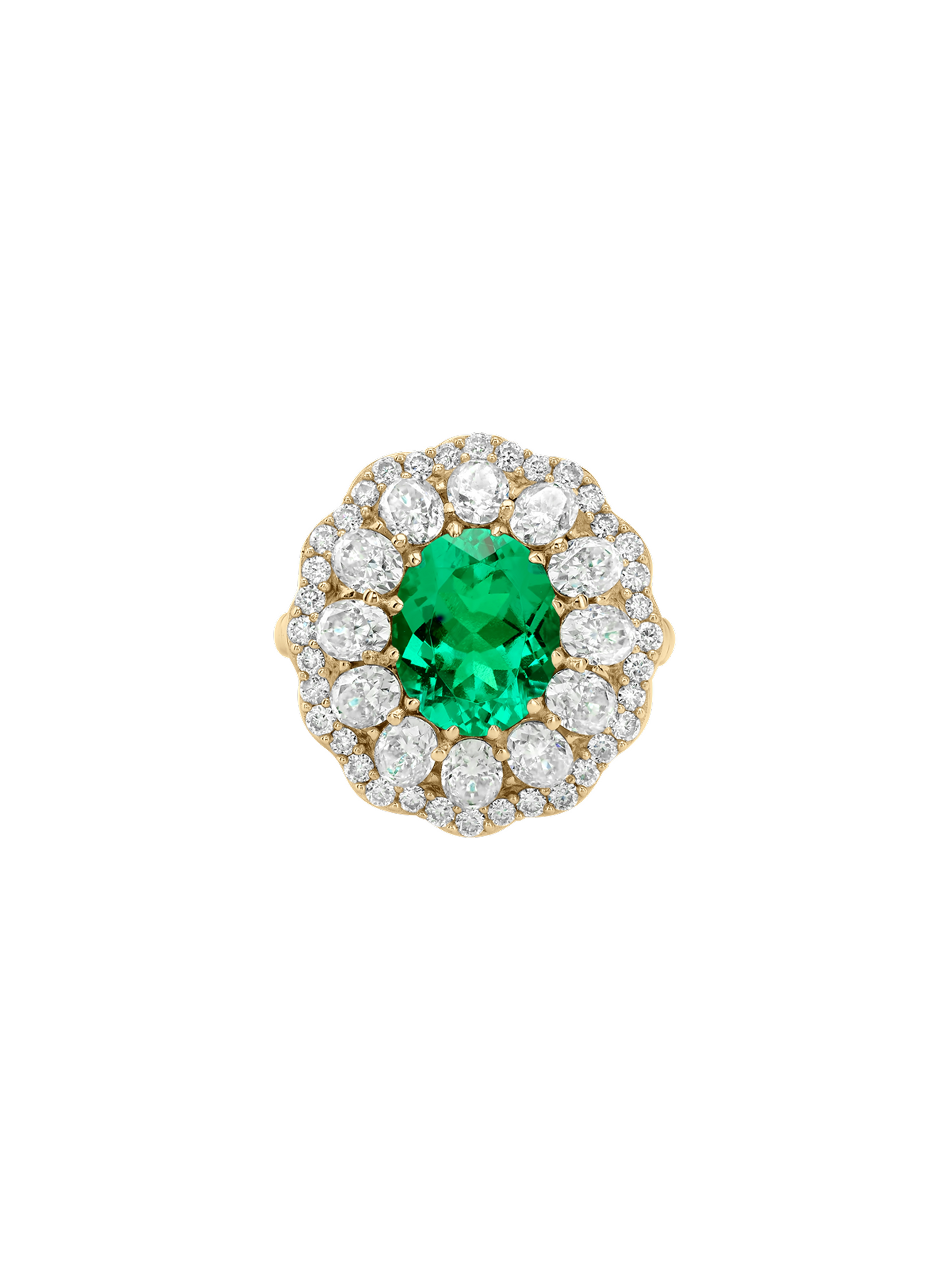 TATE RING IN LAB EMERALD AND MOISSANITE, GOLD VERMEIL