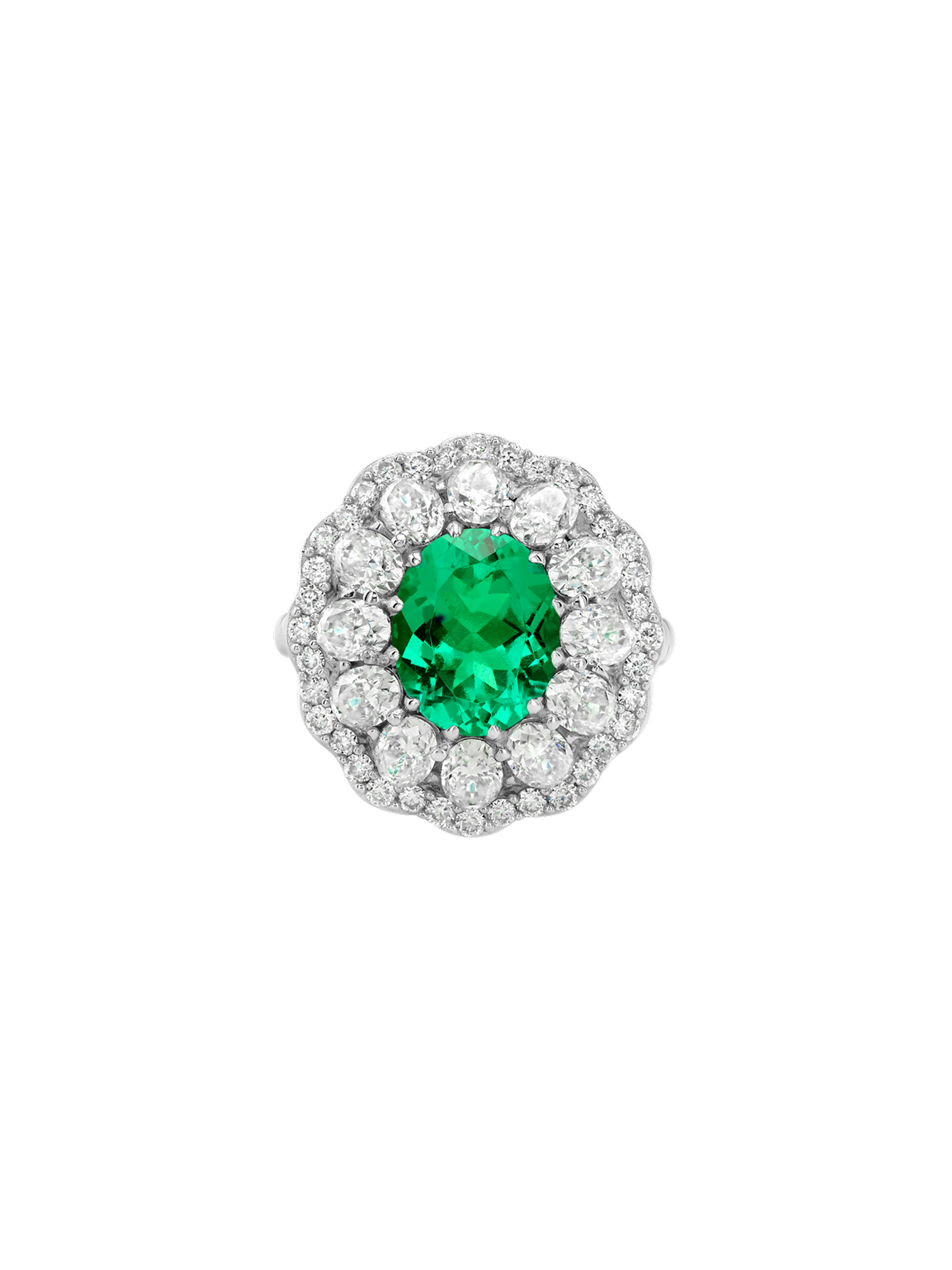 TATE RING IN LAB EMERALD AND MOISSANITE, STERLING SILVER