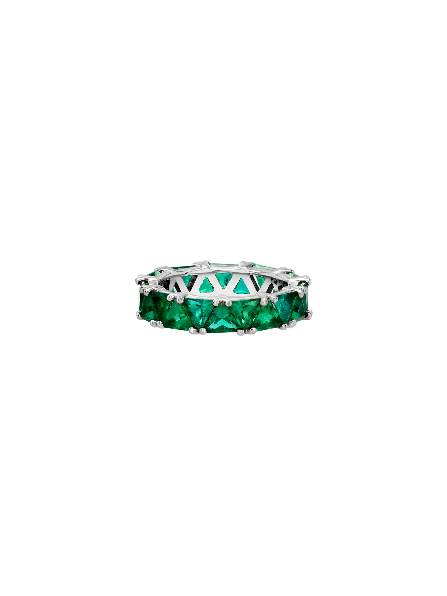 14K THEODORA TRILLION-CUT ETERNITY BAND IN DEEP LAB EMERALD, 14K WHITE GOLD