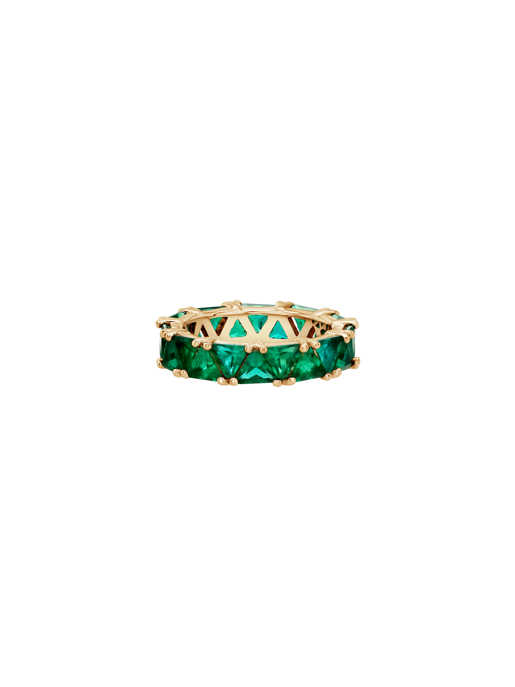 14K THEODORA TRILLION-CUT ETERNITY BAND IN DEEP LAB EMERALD, 14K YELLOW GOLD