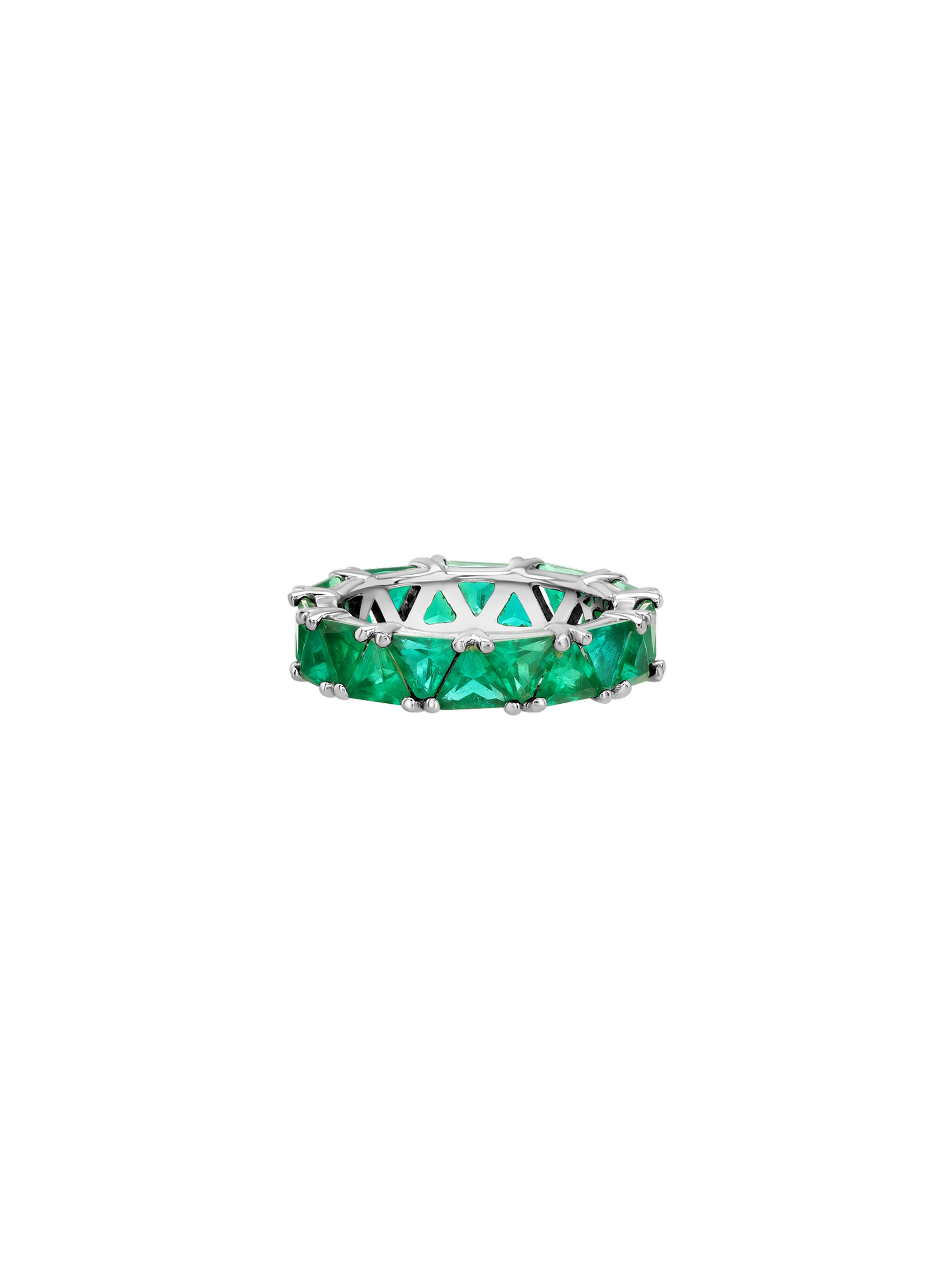 14K THEODORA TRILLION-CUT ETERNITY BAND IN LAB EMERALD, 14K WHITE GOLD