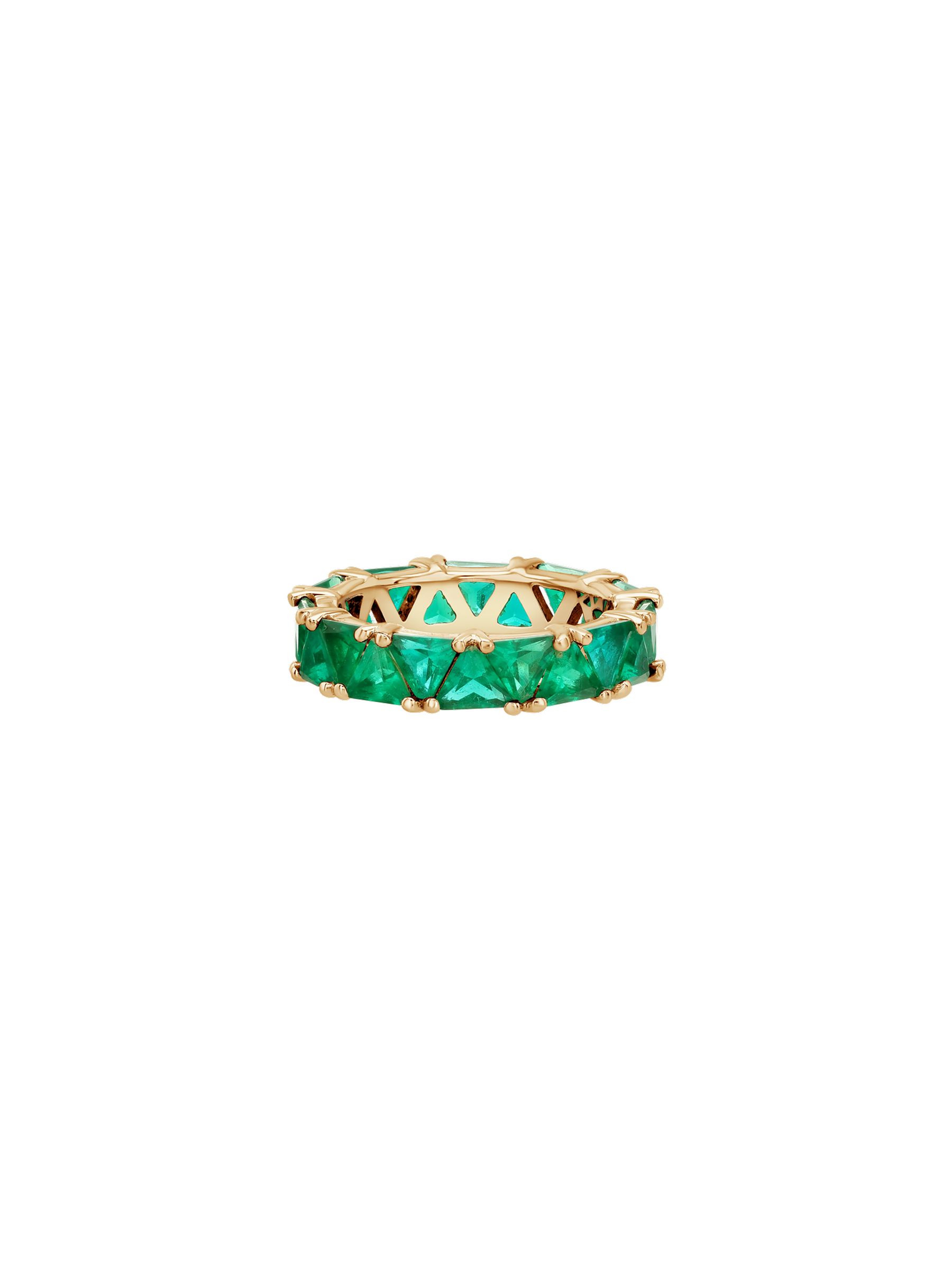 14K THEODORA TRILLION-CUT ETERNITY BAND IN LAB EMERALD, 14K YELLOW GOLD