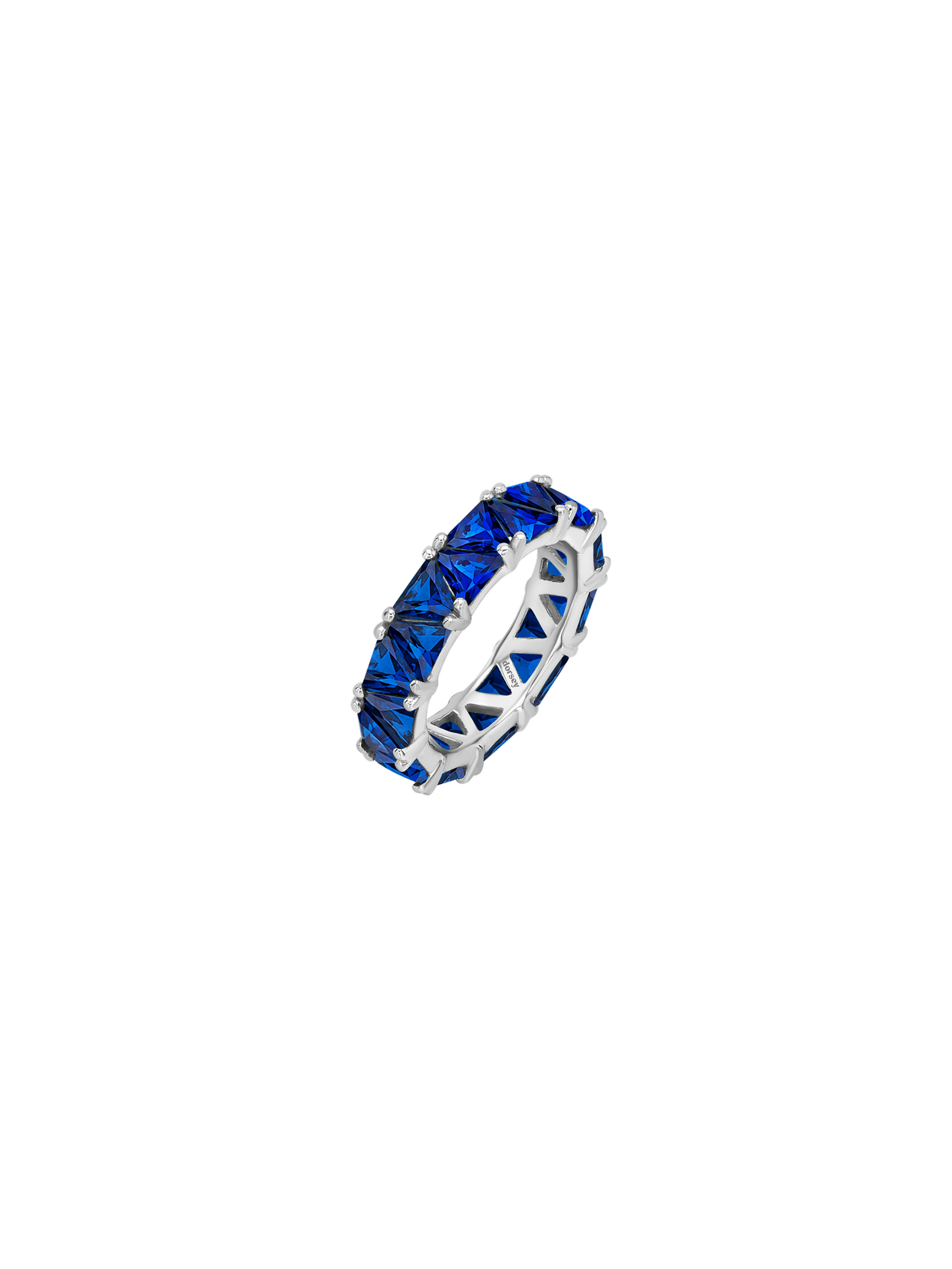 14K THEODORA TRILLION-CUT ETERNITY BAND IN LAB BLUE SAPPHIRE, 14K WHITE GOLD