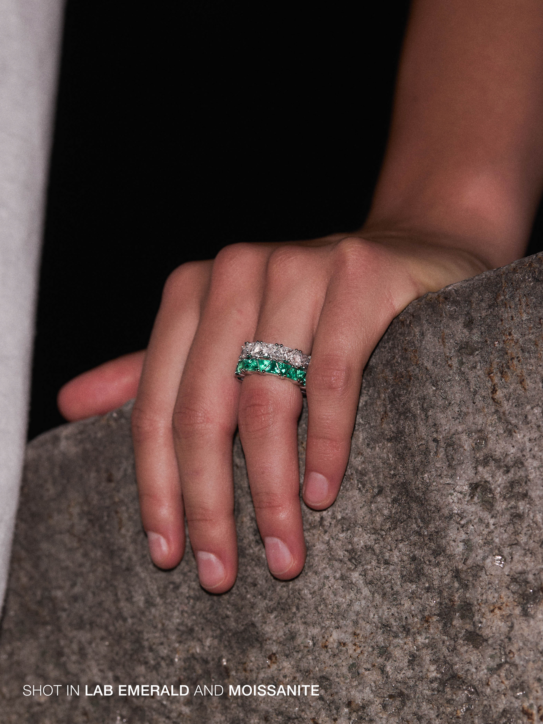 14K THEODORA TRILLION-CUT ETERNITY BAND IN LAB EMERALD, 14K WHITE GOLD