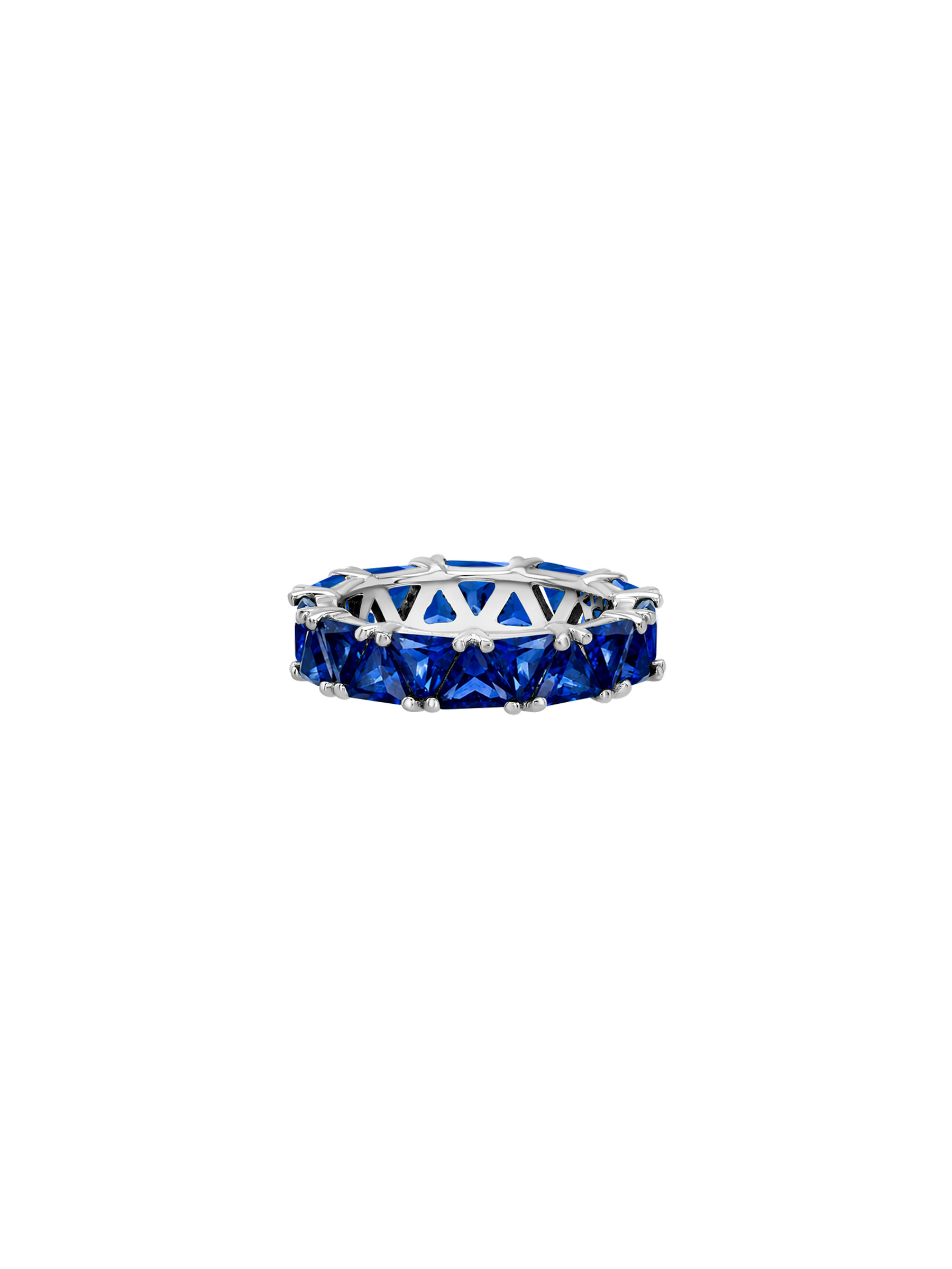 14K THEODORA TRILLION-CUT ETERNITY BAND IN LAB BLUE SAPPHIRE, 14K WHITE GOLD