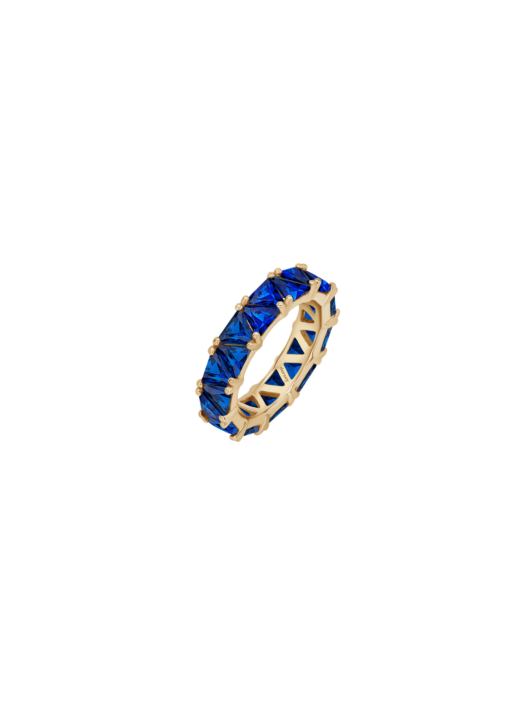 14K THEODORA TRILLION-CUT ETERNITY BAND IN LAB BLUE SAPPHIRE, 14K YELLOW GOLD