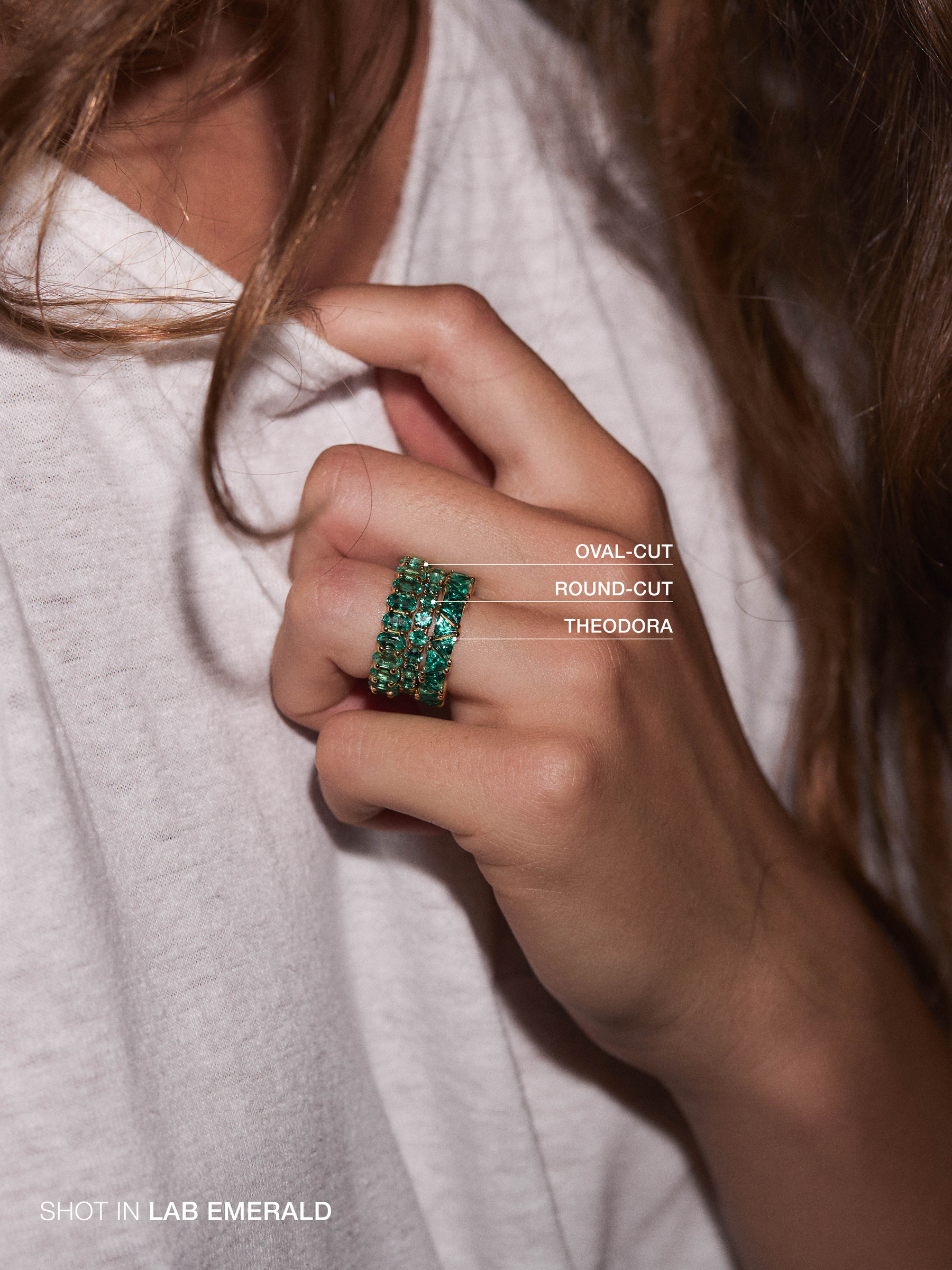 14K THEODORA TRILLION-CUT ETERNITY BAND IN DEEP LAB EMERALD, 14K WHITE GOLD