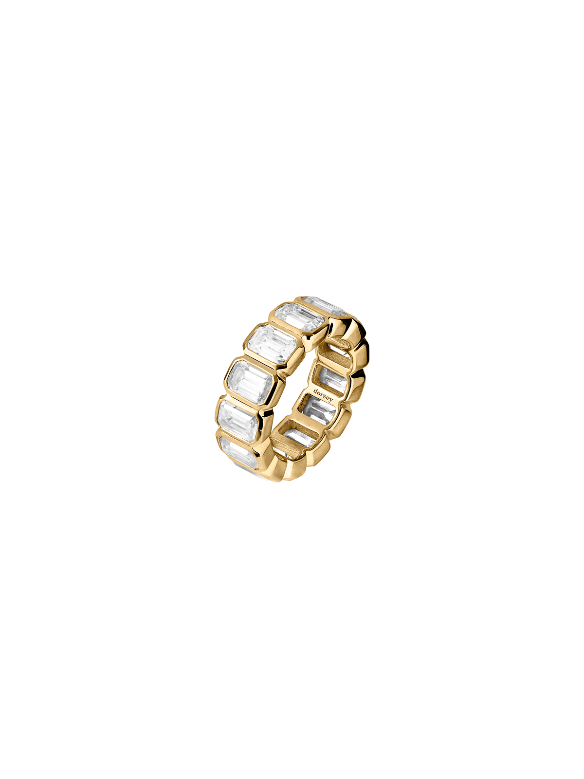 EMERALD-CUT BEZEL ETERNITY BAND IN MOISSANITE, 18K GOLD VERMEIL