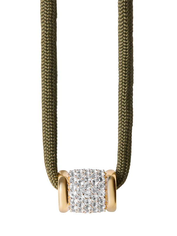 YVES LAB WHITE SAPPHIRE PARACORD NECKLACE, OLIVE