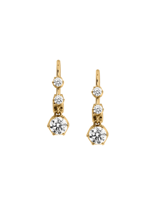 14K HENRIETTA 3-STONE DROP EARRINGS IN LAB DIAMOND