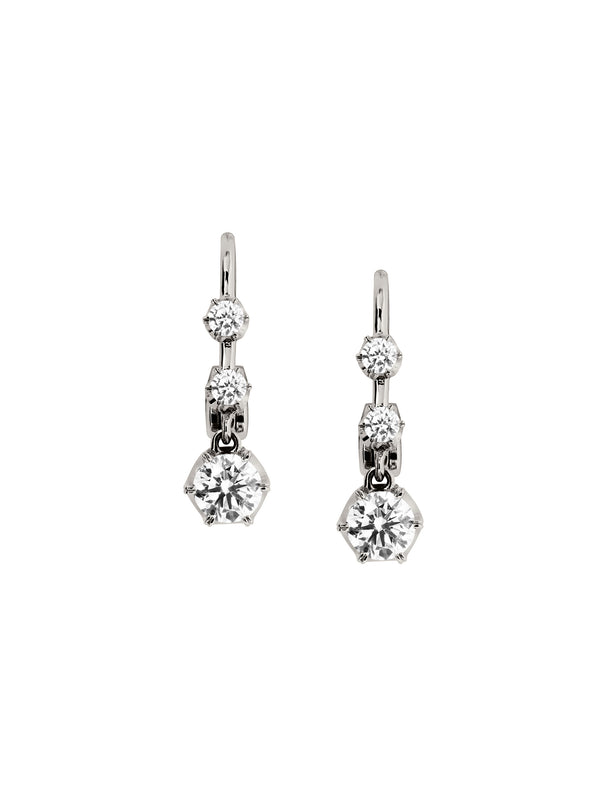 14K HENRIETTA 3-STONE DROP EARRINGS IN LAB DIAMOND