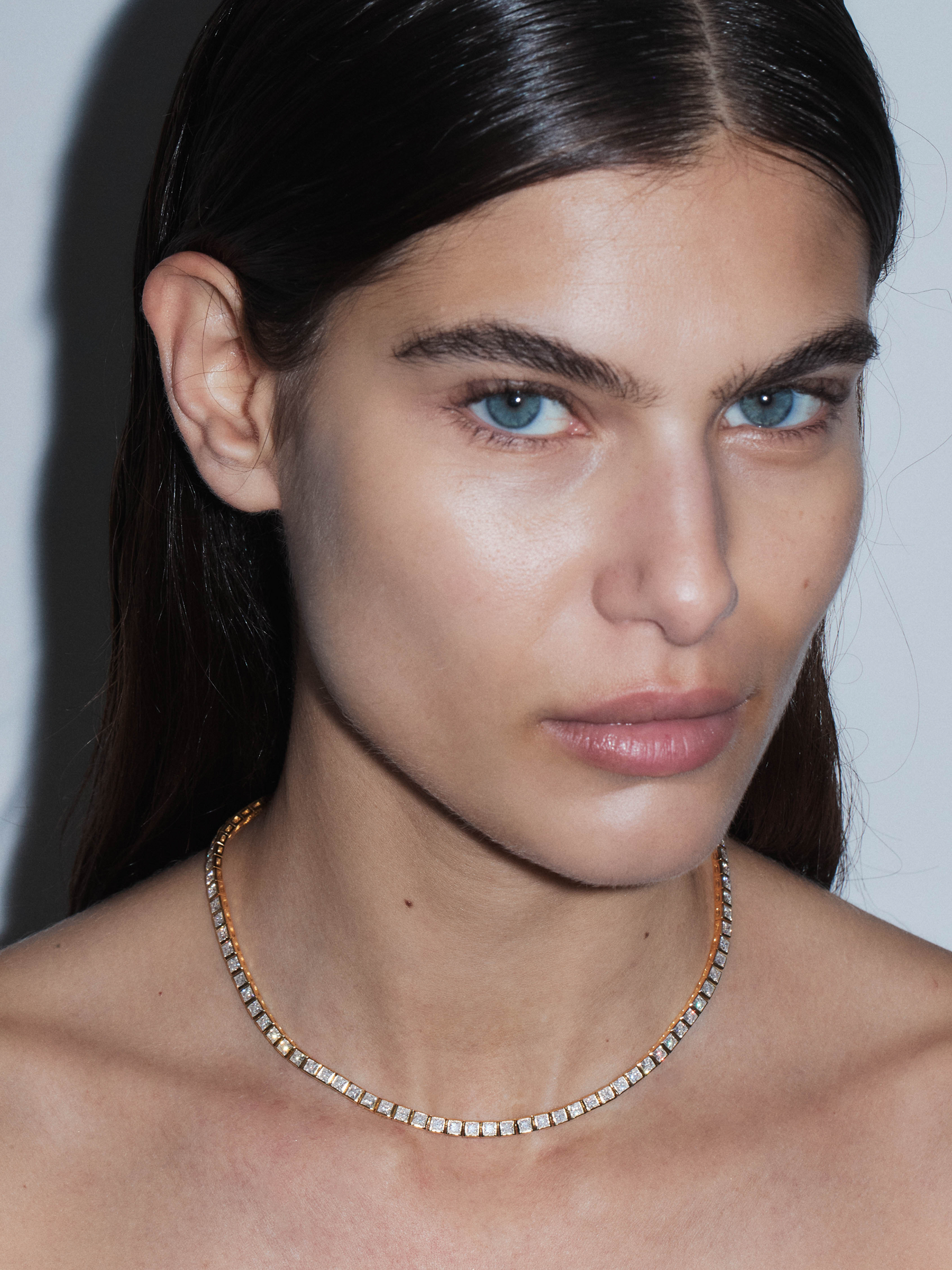 AXELLE BEZEL NECKLACE IN MOISSANITE, GOLD VERMEIL