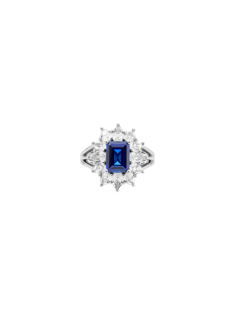 BENSON, LAB-GROWN BLUE SAPPHIRE PINKY RING, SILVER