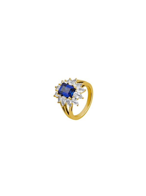 BENSON, LAB-GROWN BLUE SAPPHIRE PINKY RING, GOLD