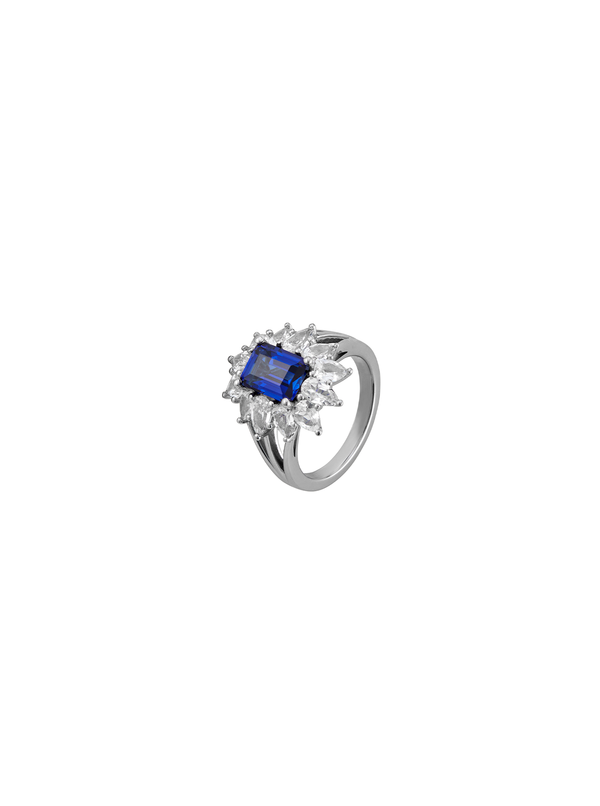 BENSON, LAB-GROWN BLUE SAPPHIRE PINKY RING, SILVER