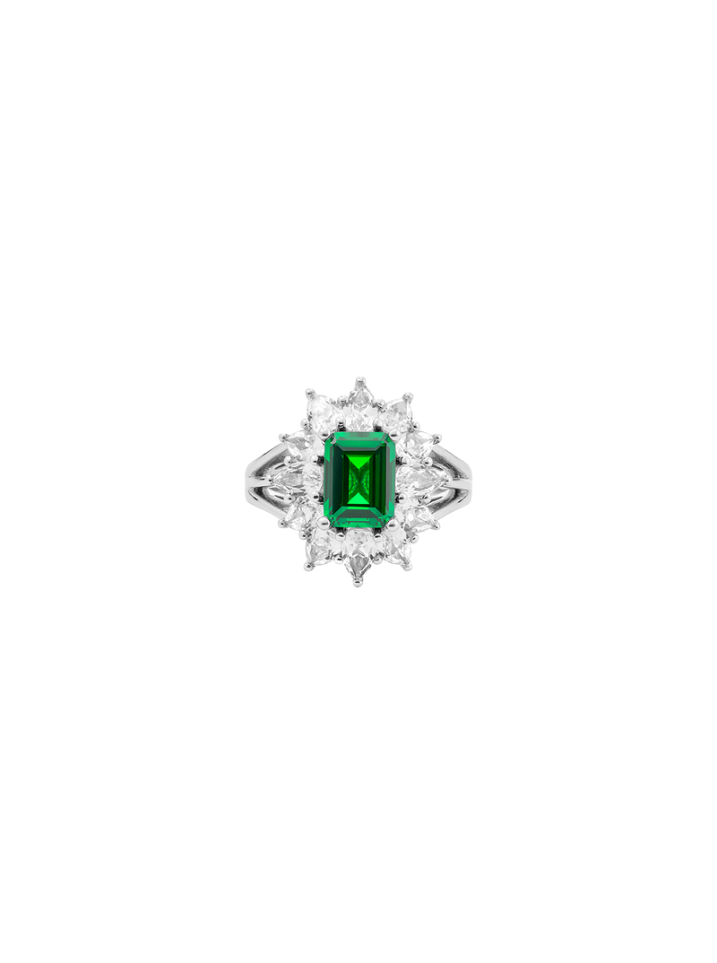 BENSON, LAB-GROWN EMERALD PINKY RING, SILVER