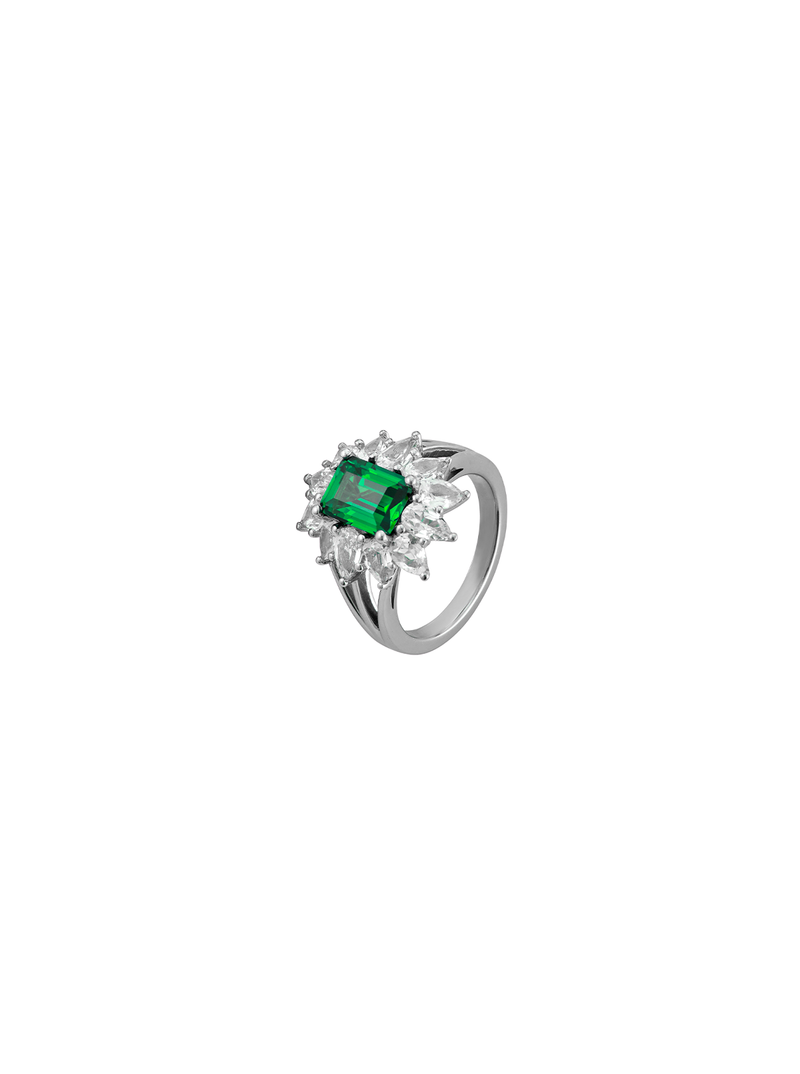 BENSON, LAB-GROWN EMERALD PINKY RING, SILVER