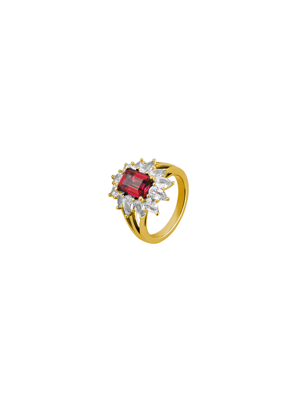 BENSON, LAB-GROWN RED SAPPHIRE PINKY RING, GOLD